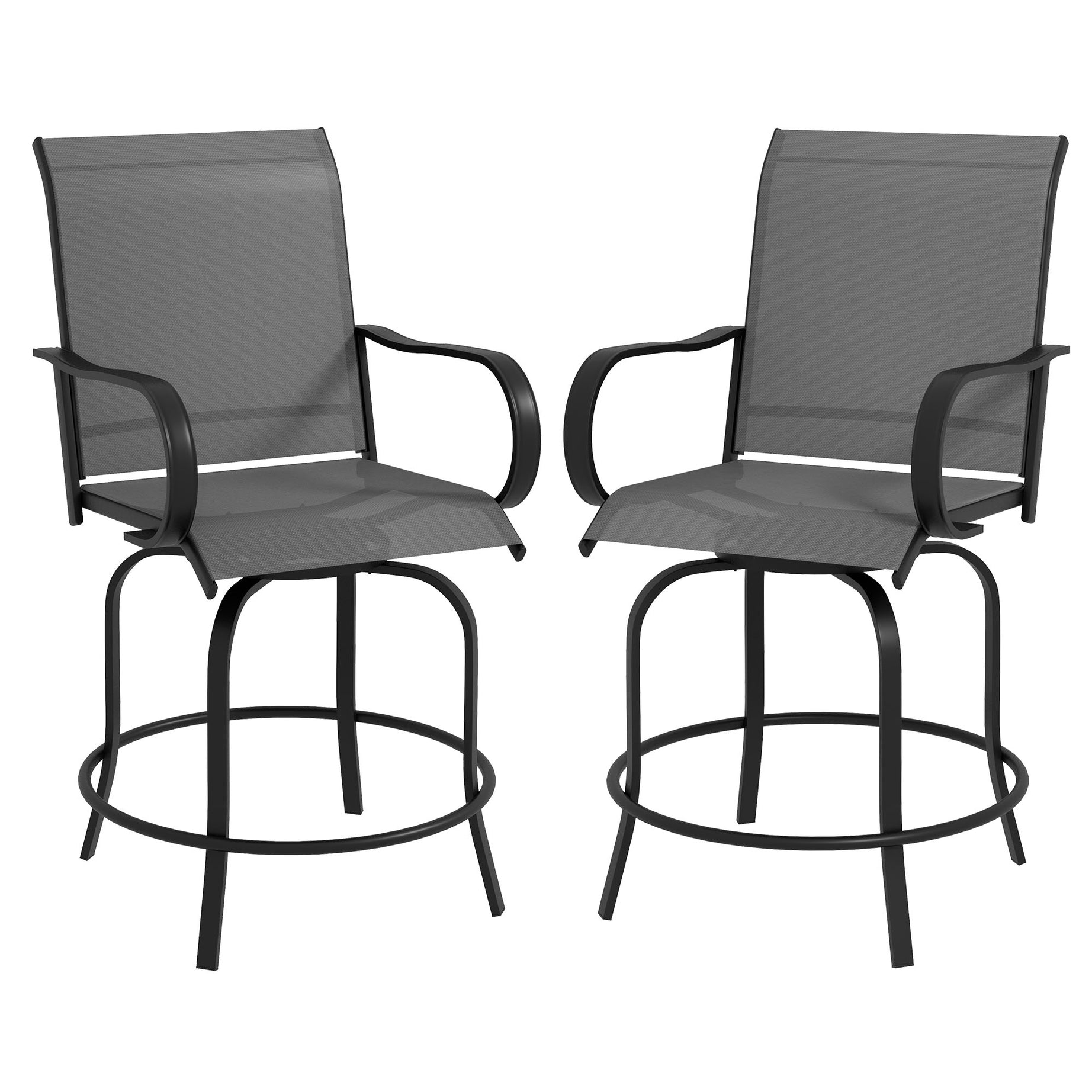 Outsunny Outdoor Bar Stools with Armrests, Set of 2 360° Swivel Bar Height Patio Chairs with High-Density Mesh Fabric, Steel Frame Dining Chairs for Balcony, Poolside, Backyard, Gray--1