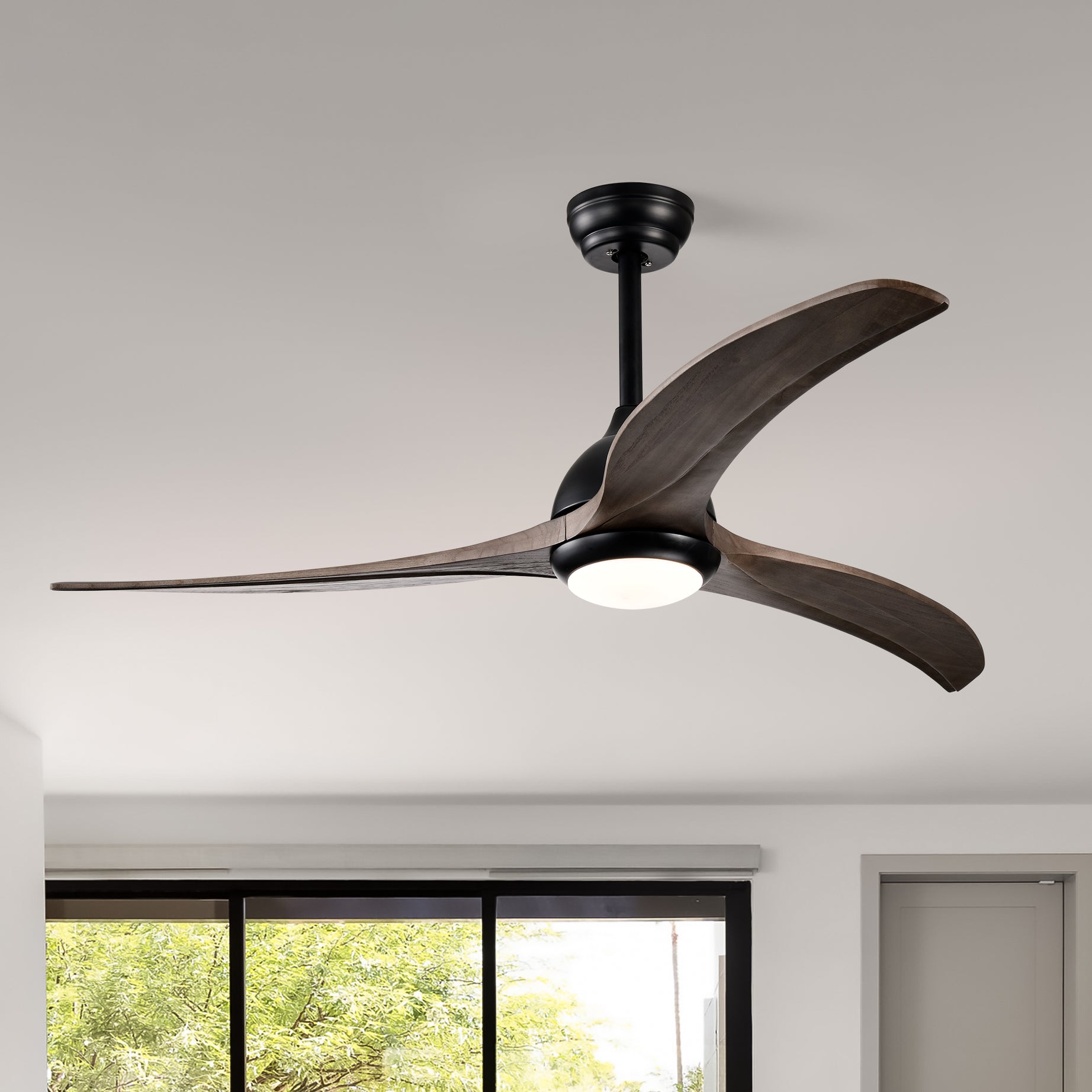 52" Ceiling Fan, Indoor Outdoor Ceiling Fan With Light with Remote Control, Noiseless Reversible Motor, 6 Speed ,3 Color , for Patio Living Room, Bedroom, Office,Indoor.(Matte Black )--1