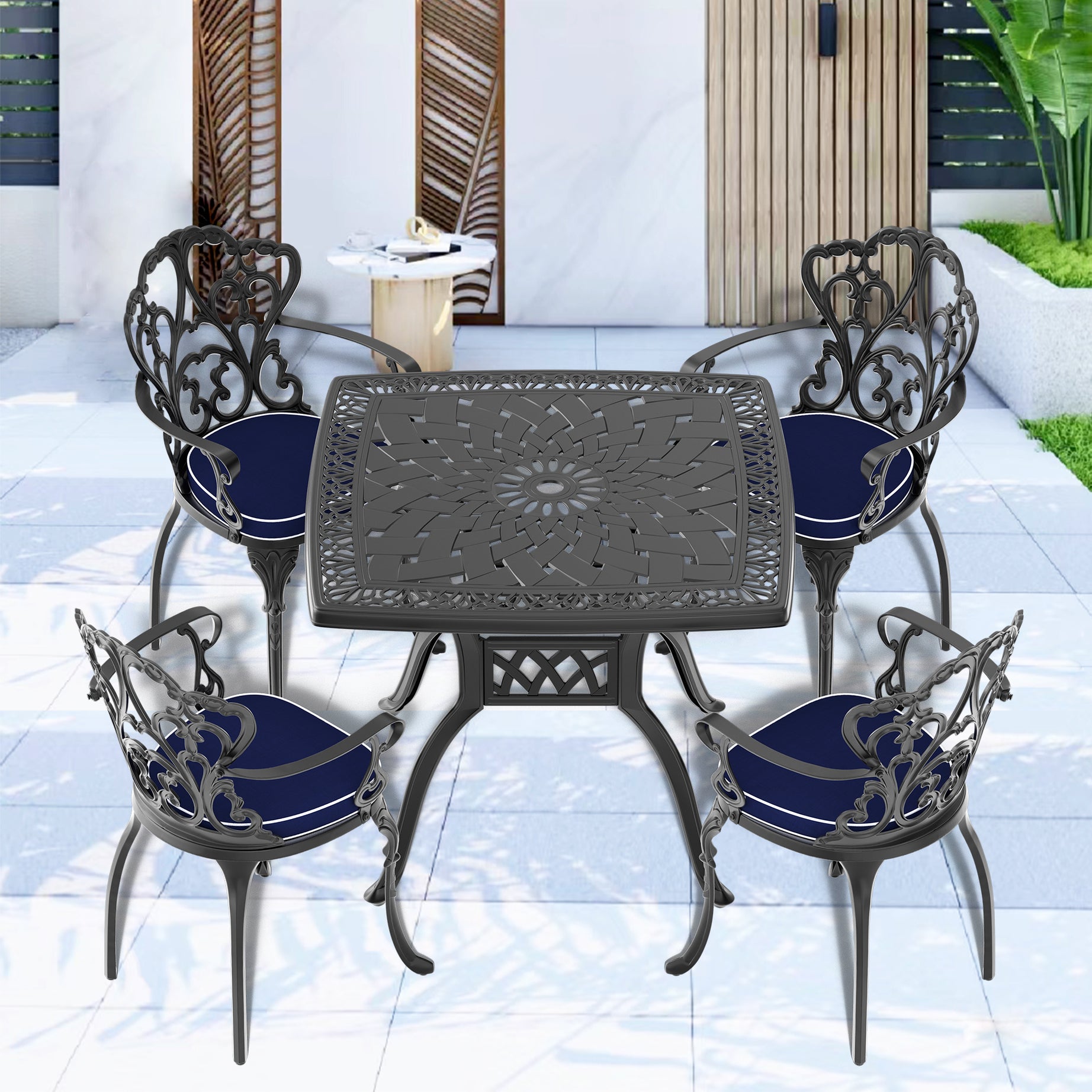 (Cushions In  Random Colors)5-Piece Set Of Cast Aluminum Patio Furniture With  Cushions--1