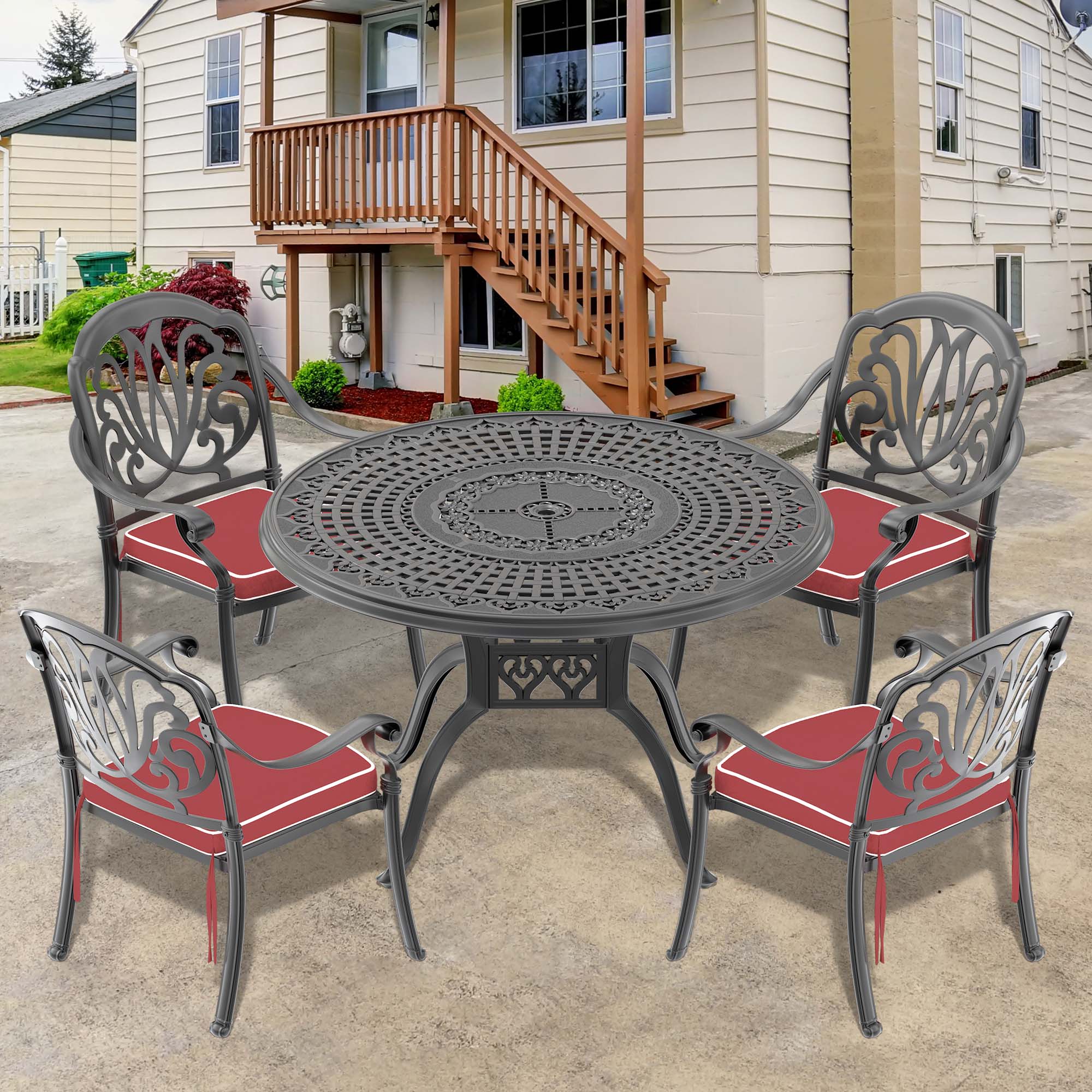 (Cushions In  Random Colors)5-Piece Set Of Cast Aluminum Patio Furniture With  Cushions--1