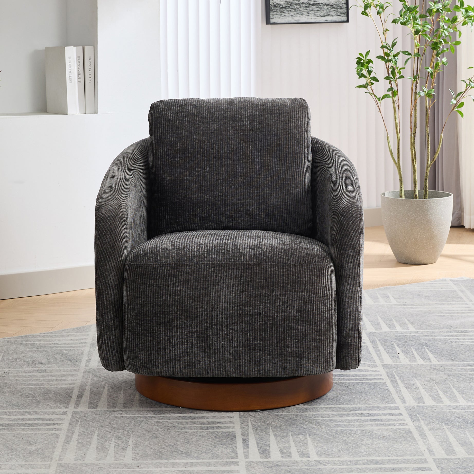 30.3"W Swivel Accent Barrel Chair and Comfy Round Accent Single Sofa Chair, 360 Degree Club Chair, Lounge Armchair for Living Room Bedroom Nursery.Charcoal--2