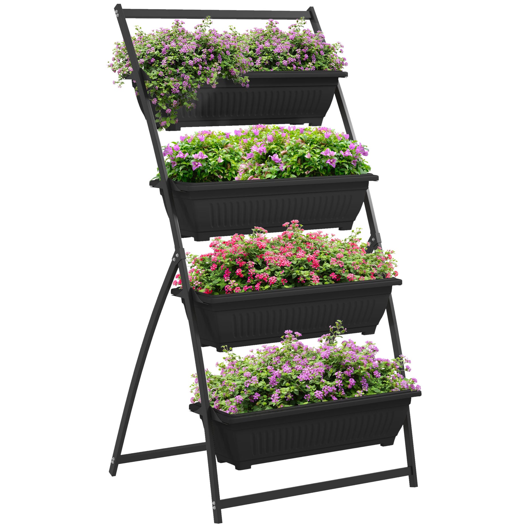 Outsunny Raised Garden Bed, 4 Tier Vertical Garden Planter Set, 4 Outdoor Planter Boxes with Stand, Self Draining Design Elevated Garden for Vegetable, Flowers & Herbs, Black--1