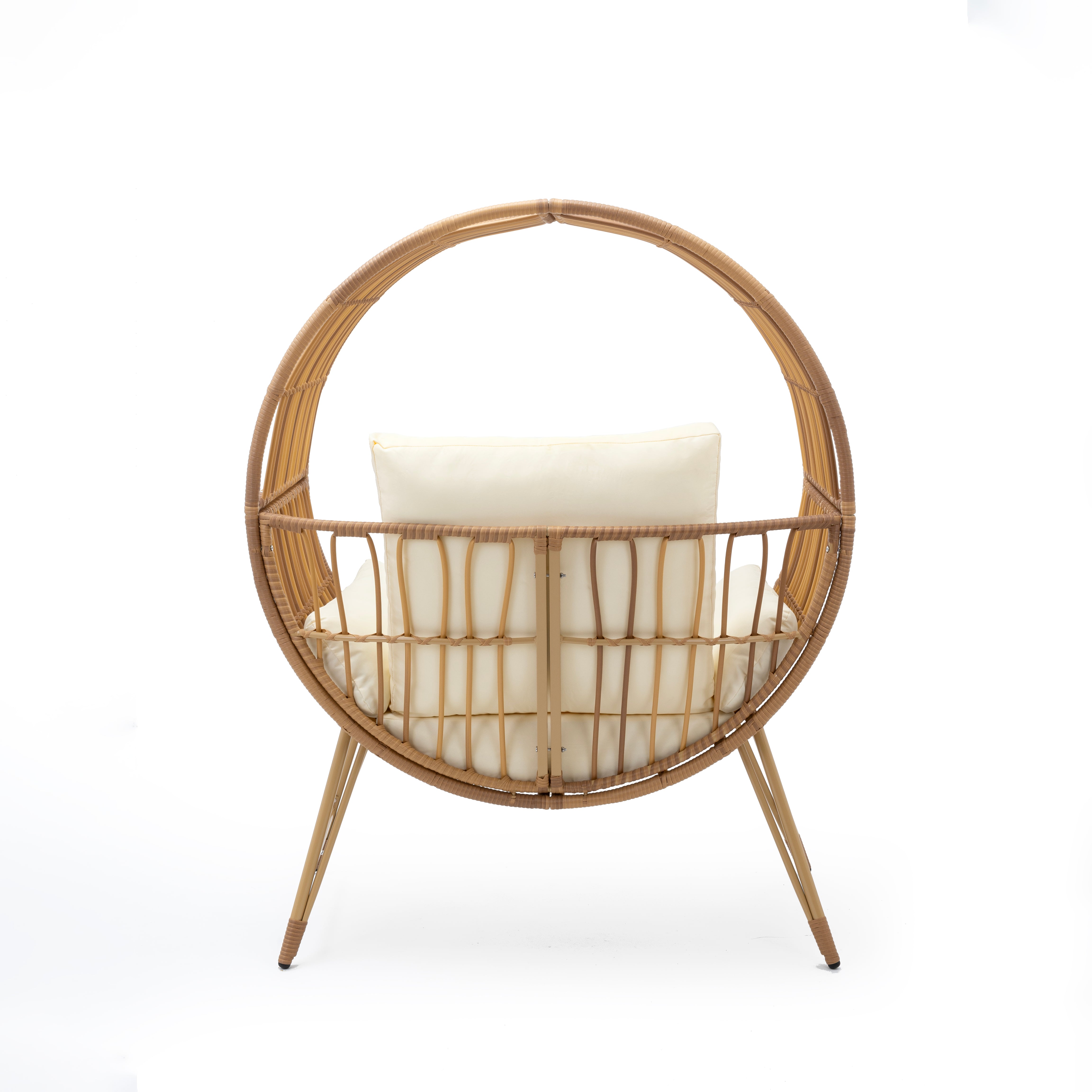 Round Wicker Outdoor Egg Chair, Beige--2