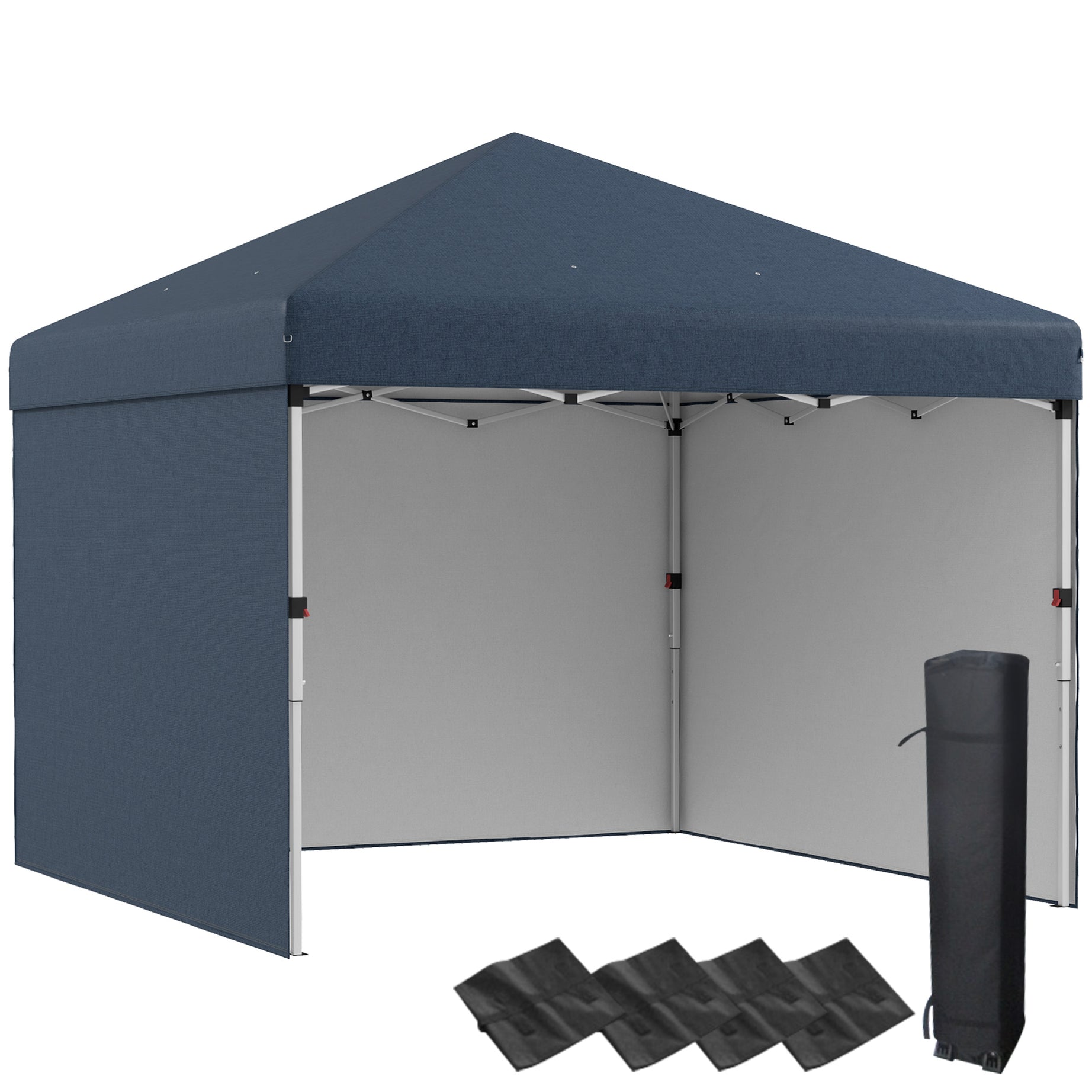 Outsunny 10' x 10' Pop Up Canopy Tent with 3 Sidewalls, Leg Weight Bags and Carry Bag, Height Adjustable, Instant Party Tent Event Shelter Gazebo for Garden, Patio, Navy Blue--1