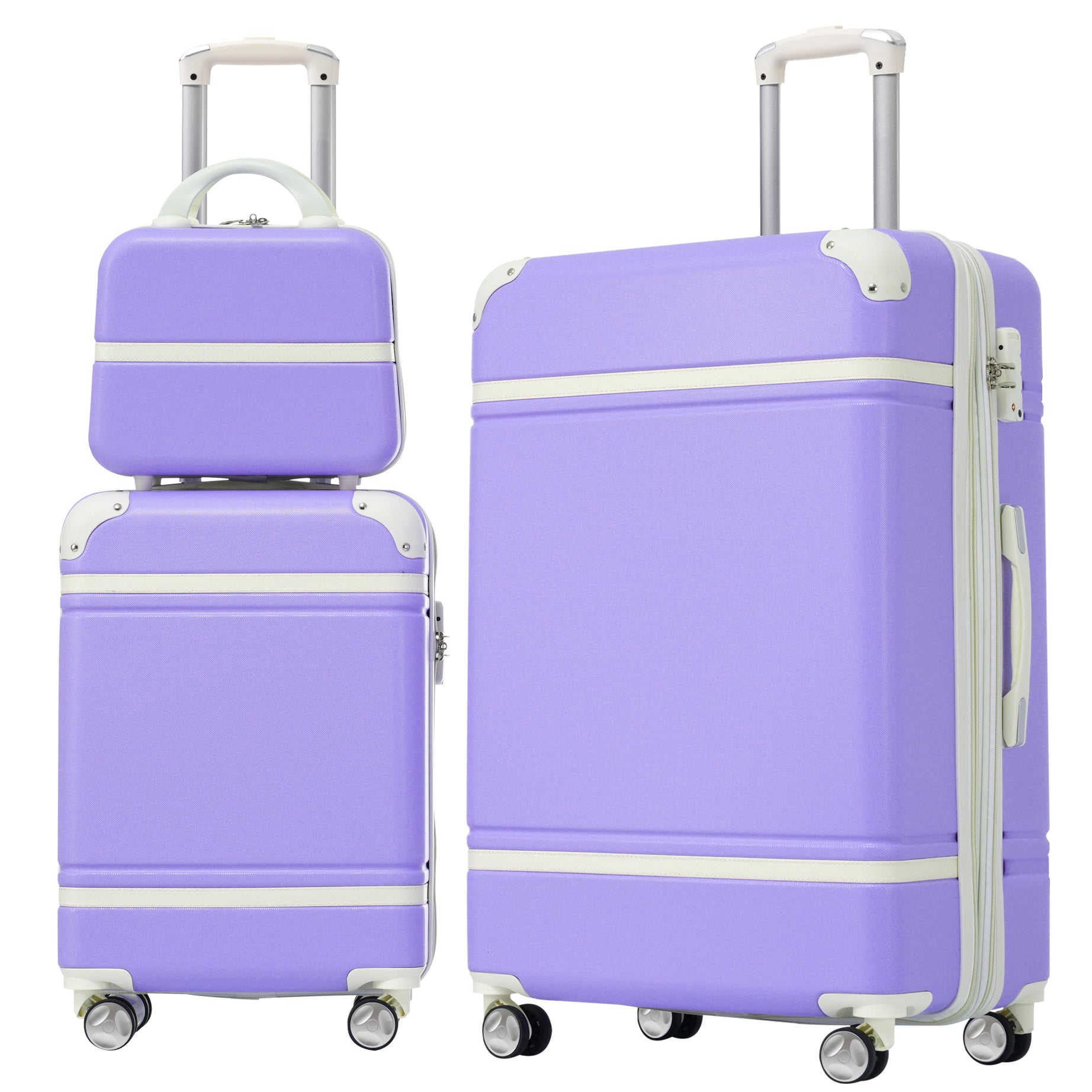 Hardshell Luggage Sets 3 Pieces 20"+28" Luggages and Cosmetic Case Spinner Suitcase with TSA Lock  Lightweight,Purple--1