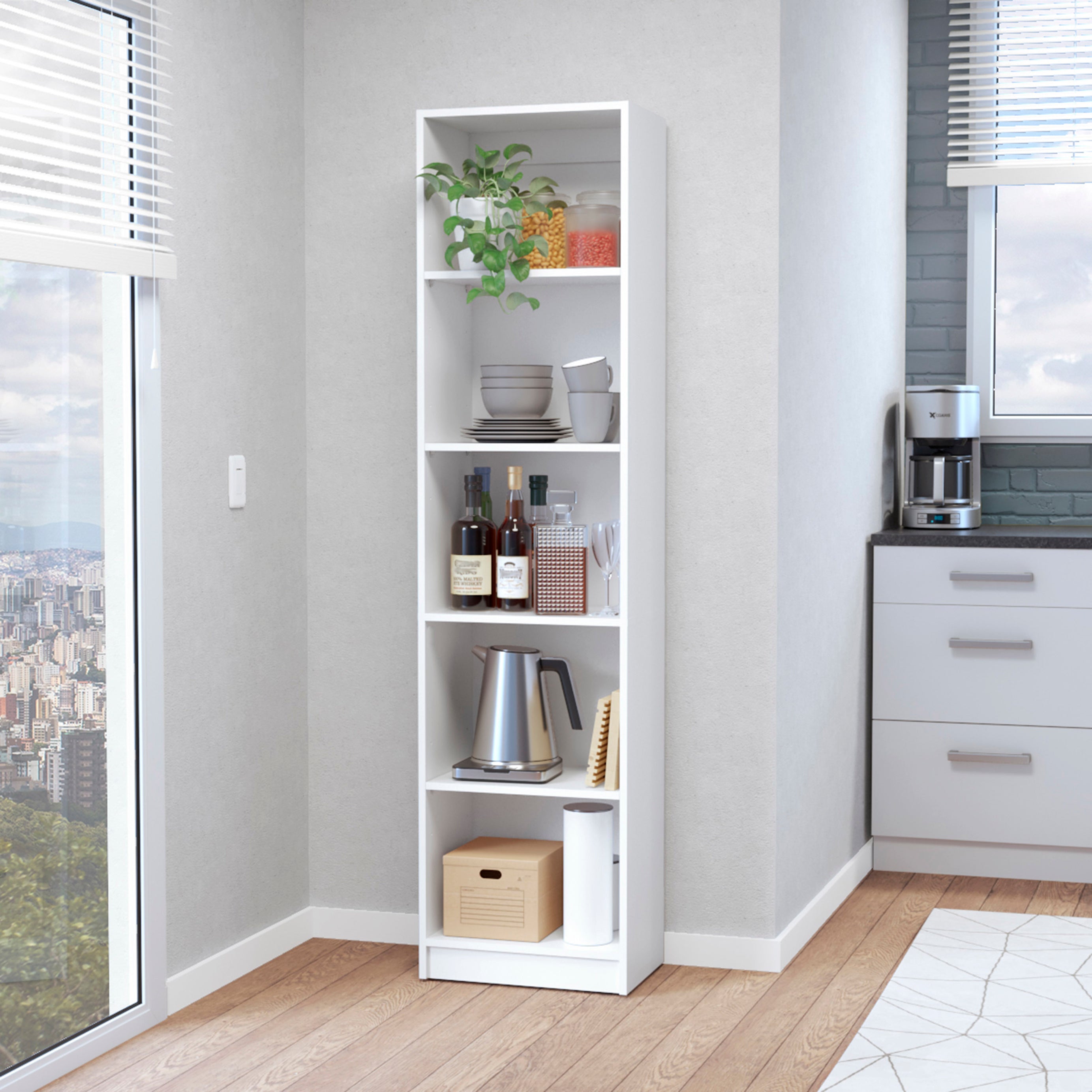 Sutton Slim Bookcase with Modern 5-Shelf Design--1