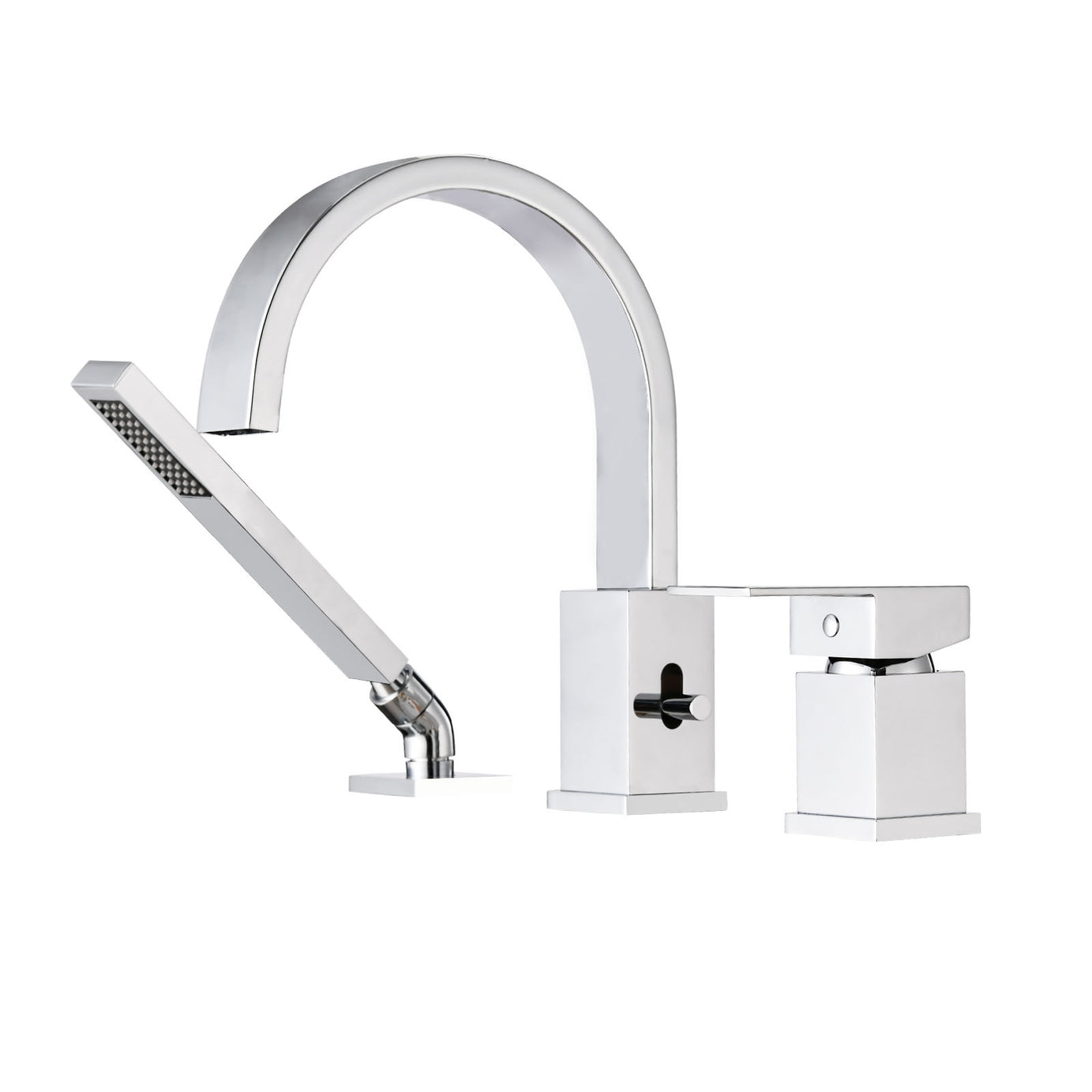 Waterfall Bathtub Faucet with Sprayer, 3-Hole Roman Tub Filler with Hand Shower Deck Mount Waterfall Tub Spout Set--1