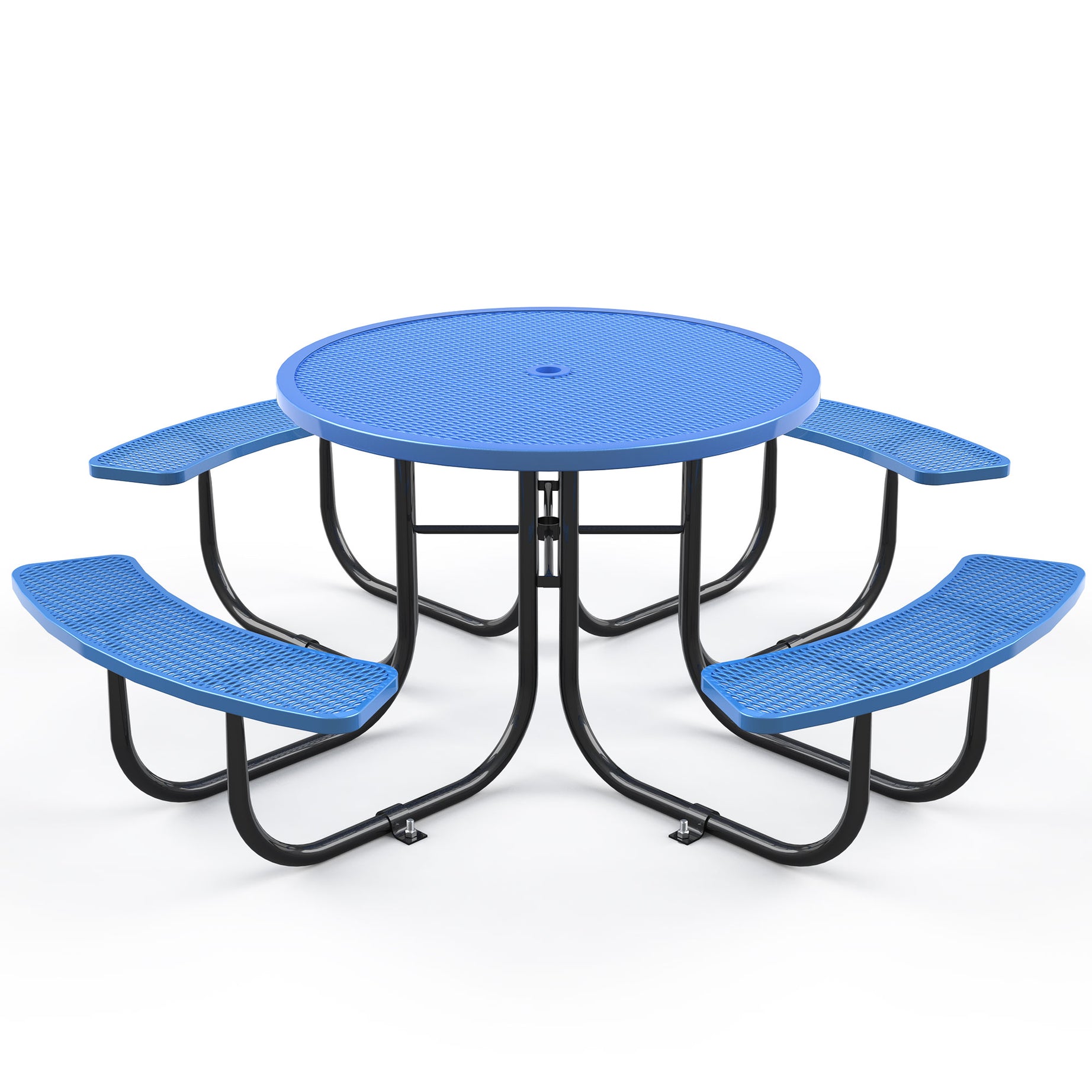 Round Outdoor Steel Picnic Table 46" blue ,with umbrella pole,Blue--1