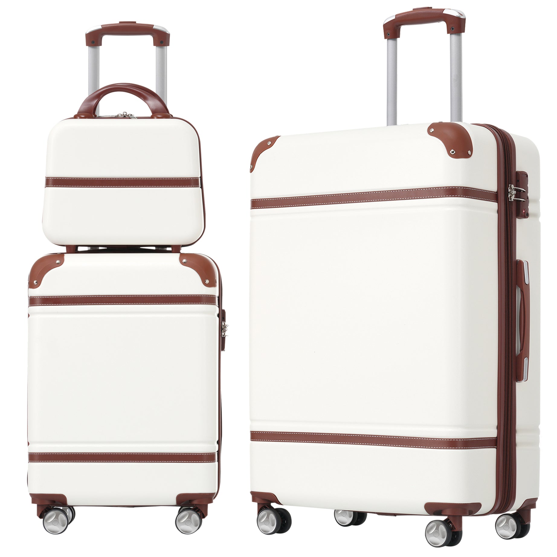 Hardshell Luggage Sets 3 Pieces 20"+28" Luggages and Cosmetic Case Spinner Suitcase with TSA Lock  Lightweight,White--1