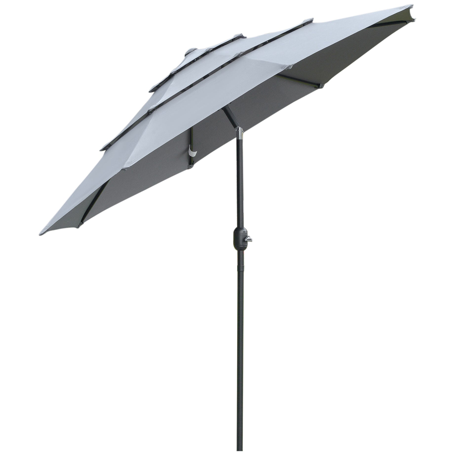 Outsunny 9FT 3 Tiers Patio Umbrella Outdoor Market Umbrella with Crank, Push Button Tilt for Deck, Backyard and Lawn, Dark Gray--1