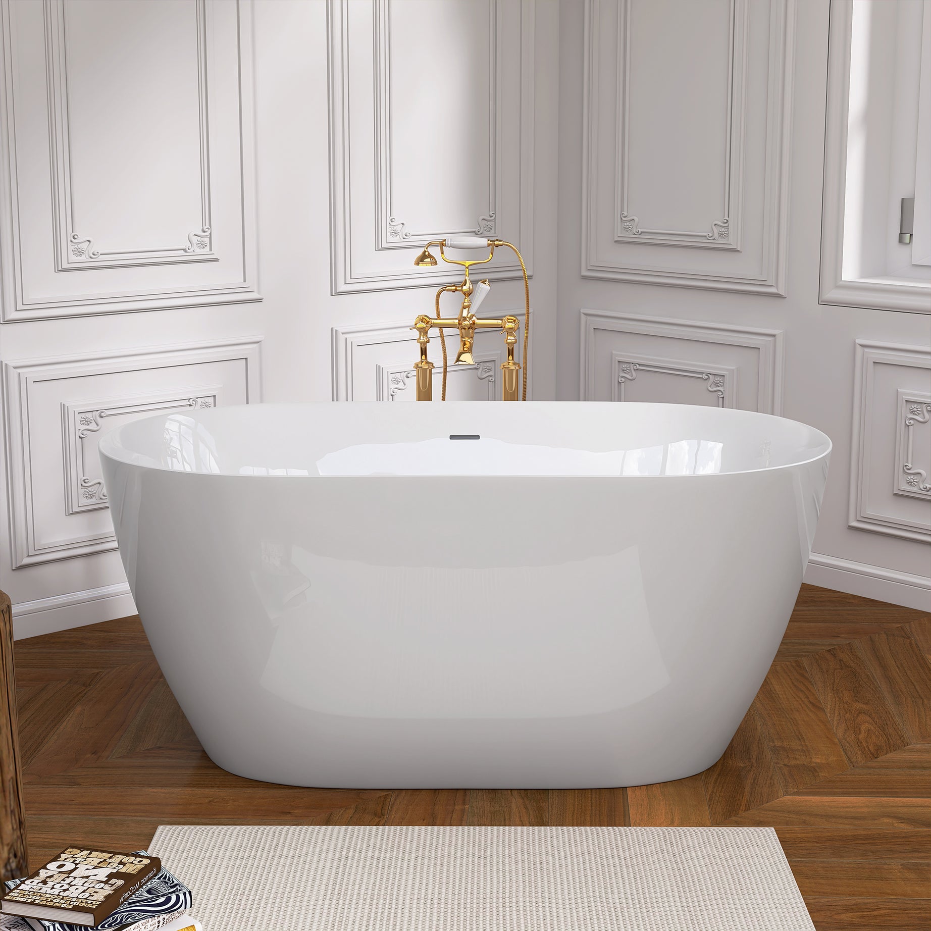 51 Inch Acrylic Freestanding Bathtub Contemporary Soaking White Tub with Overflow and Pop-up Drain Glossy White--1