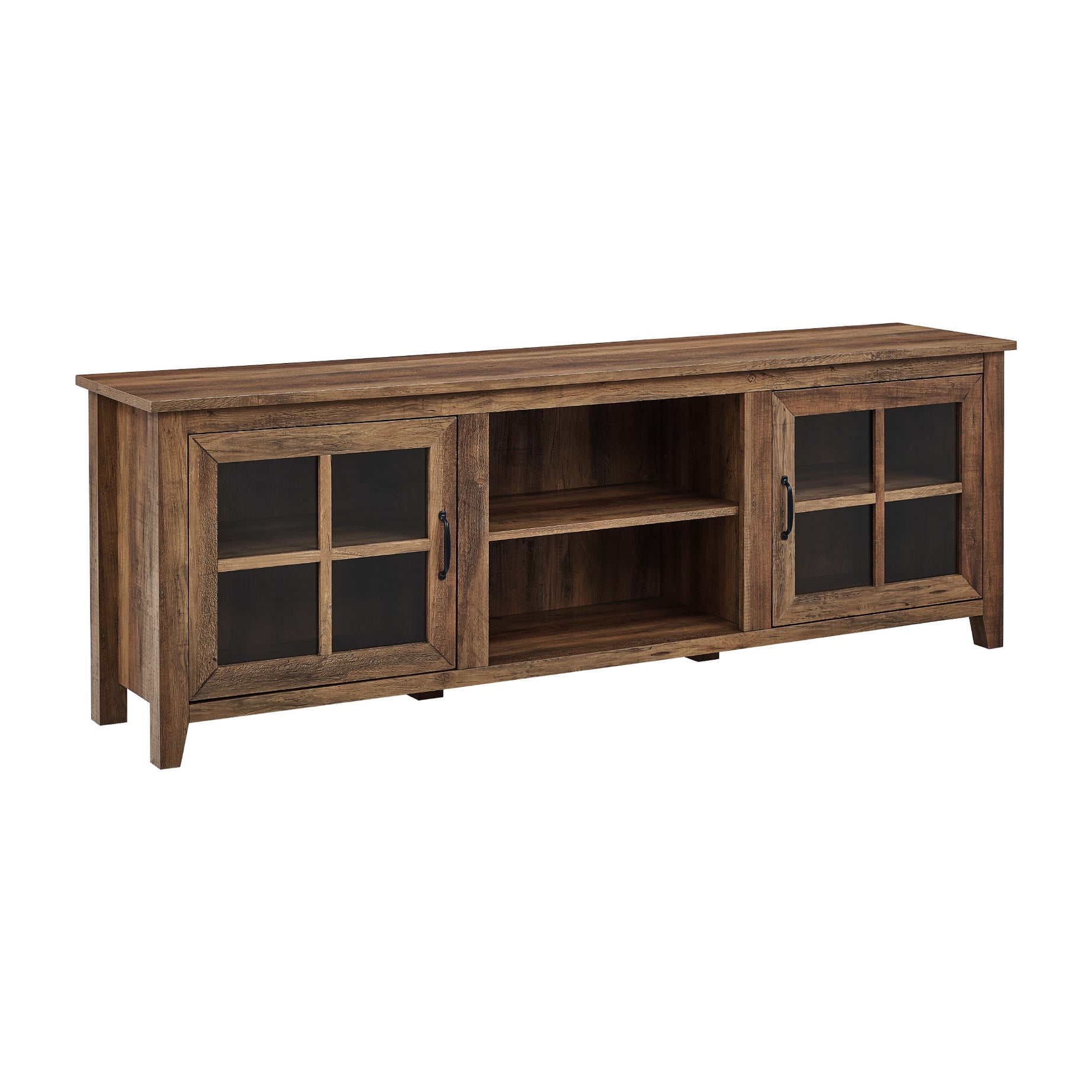 Modern Farmhouse 2-Door Glass Windowpane 70" TV Stand for 80" TVs - Rustic Oak--1