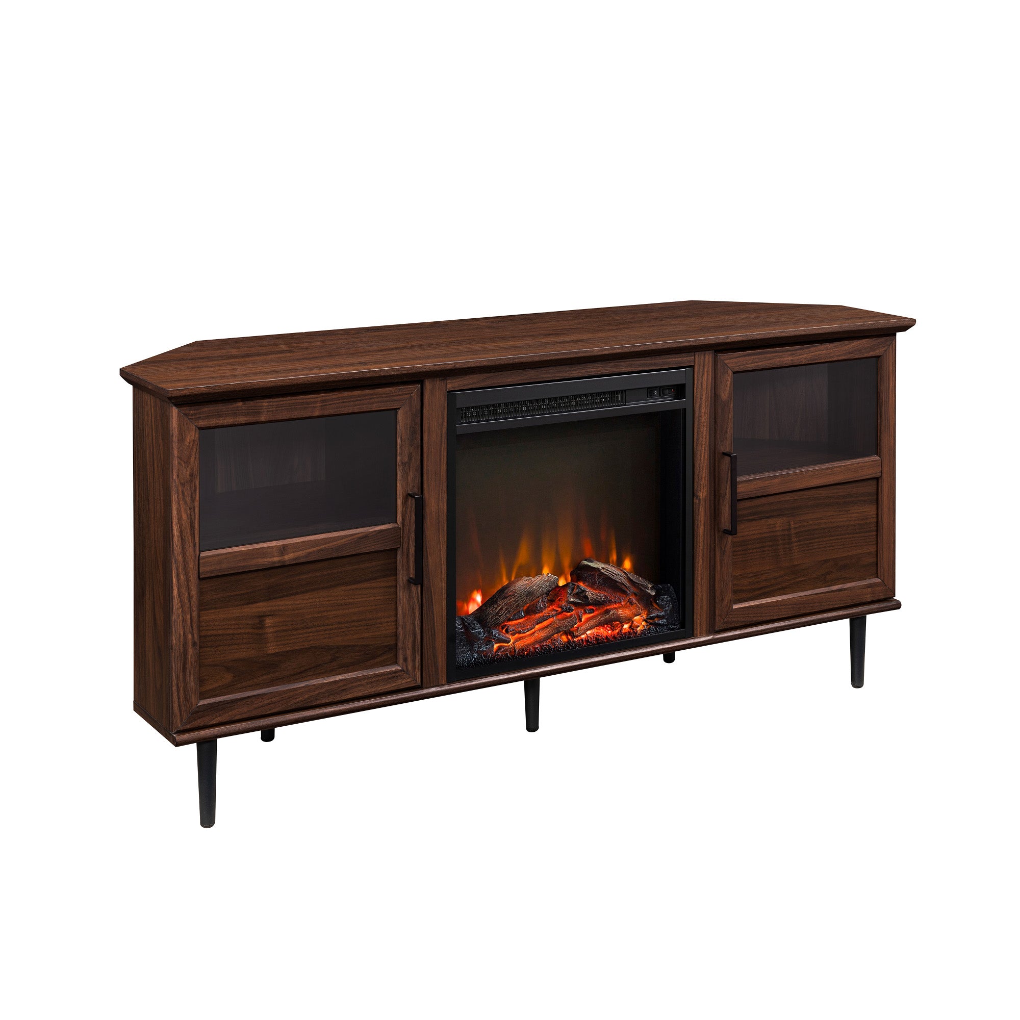 Modern Angled-Side Fireplace Corner TV Stand for TVs up to 10015” – Dark Walnut--1