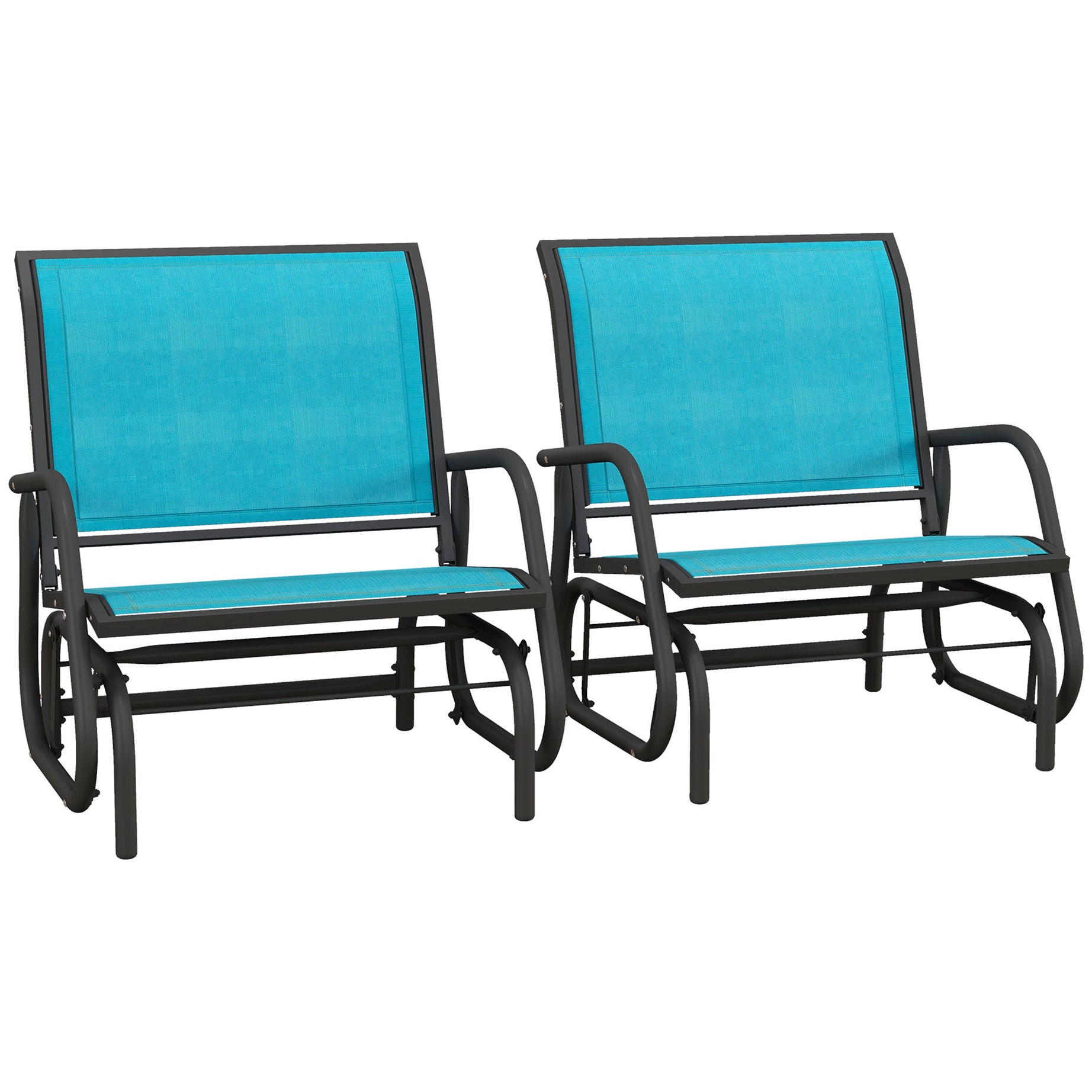 Outsunny Porch Glider Set of 2, Metal Frame Swing Glider Chairs with Breathable Mesh Fabric, Curved Armrests and Steel Frame for Garden, Poolside, Backyard, Balcony, Blue--1