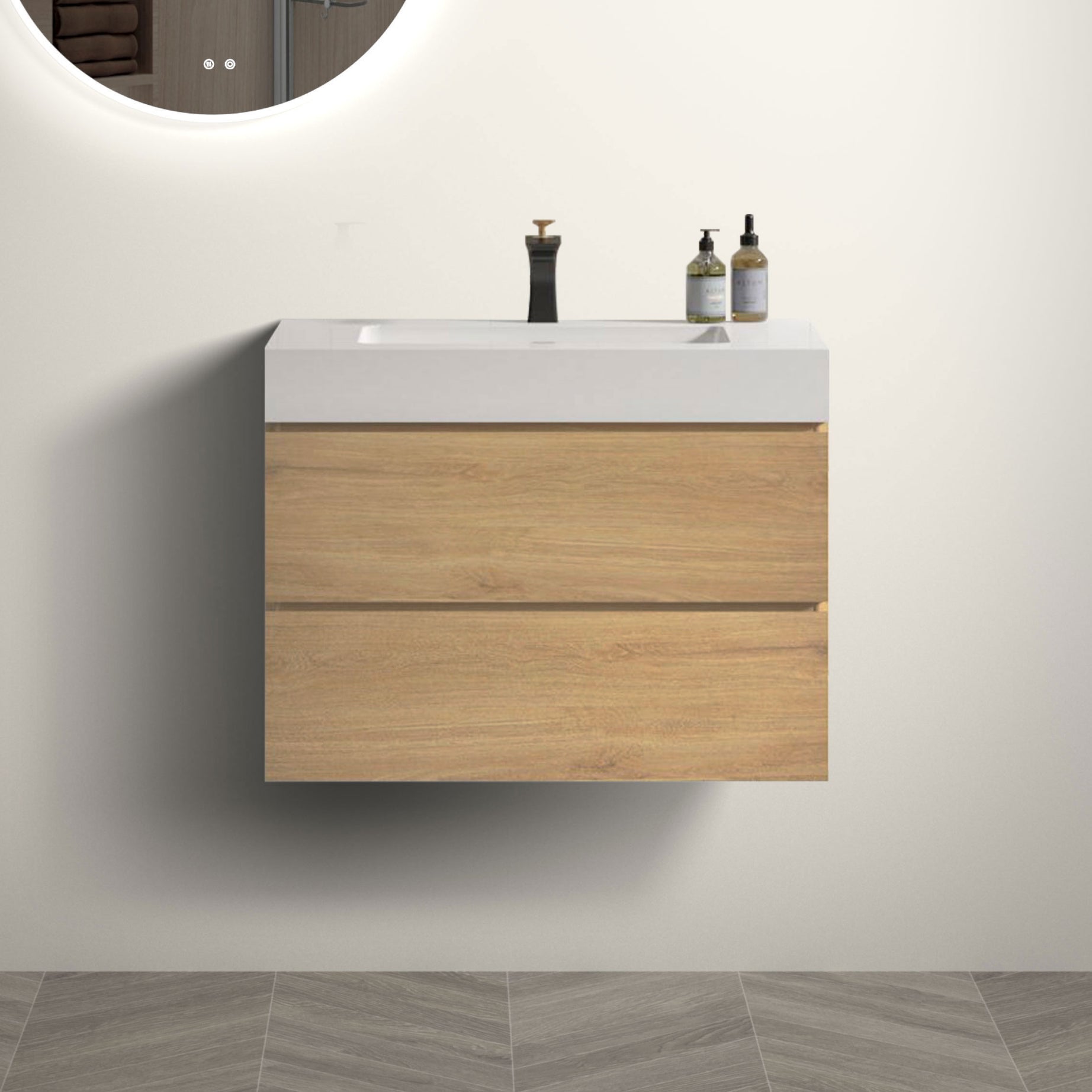 U041-Alice30-106 Alice 30" Natural Oak Bathroom Vanity with Sink, Large Storage Wall Mounted Floating Bathroom Vanity for Modern Bathroom, Pre-assembled--1