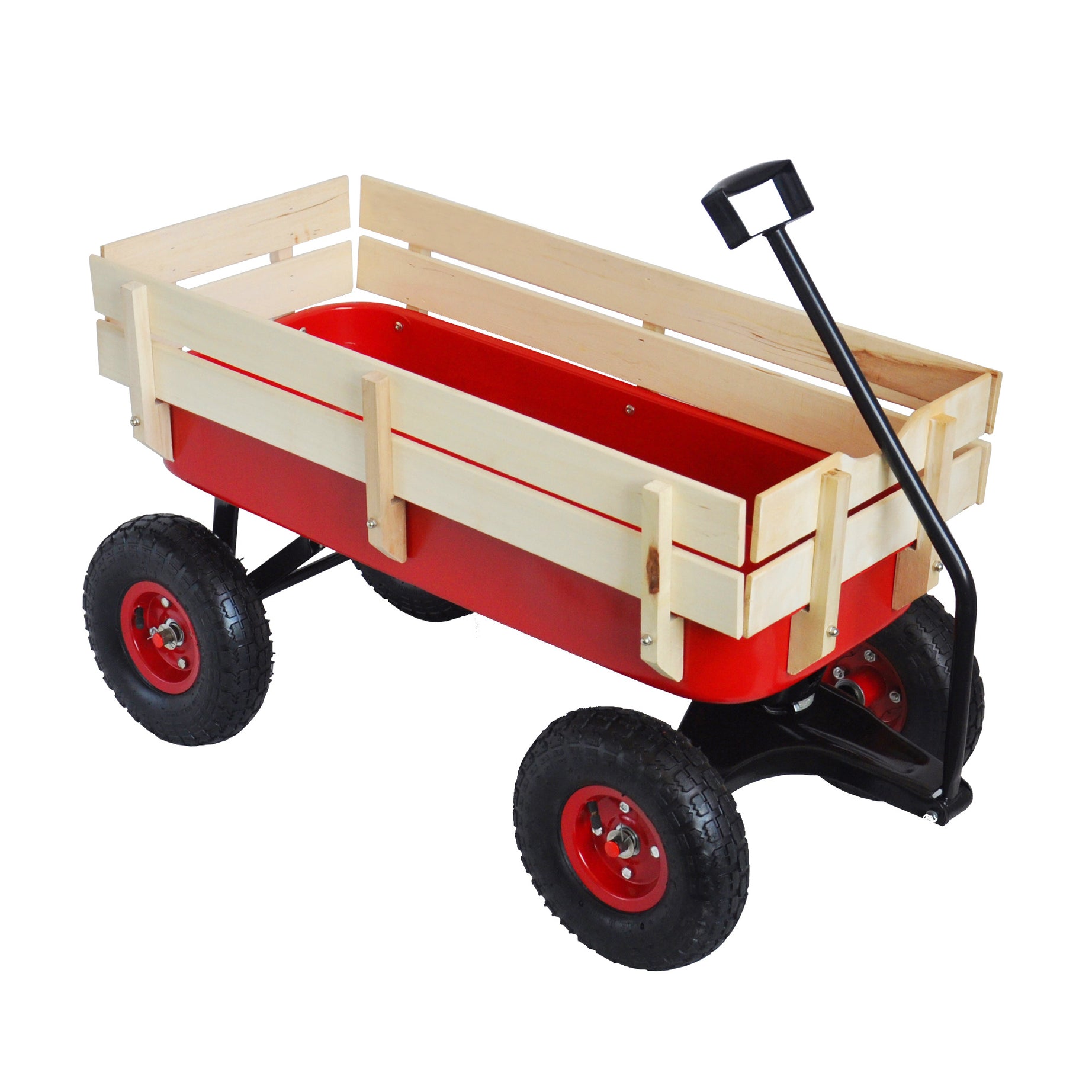 Outdoor Wagon All Terrain Pulling w/Wood Railing Air Tires Children Kid Garden--1