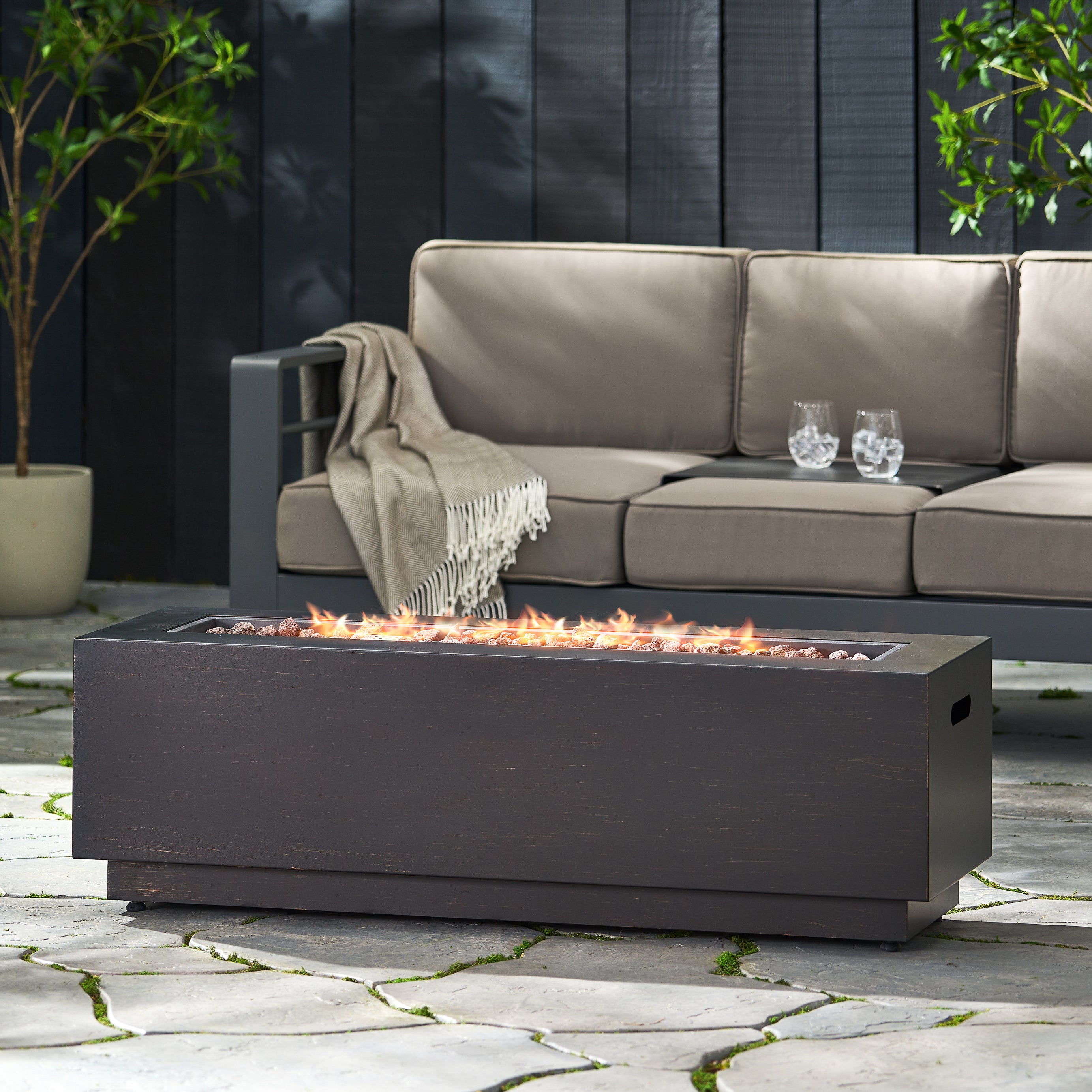 40" Outdoor 50,000 BTU Rectangular Iron Propane Fire Pit, Dark Grey (Tank Cover not Included)--1