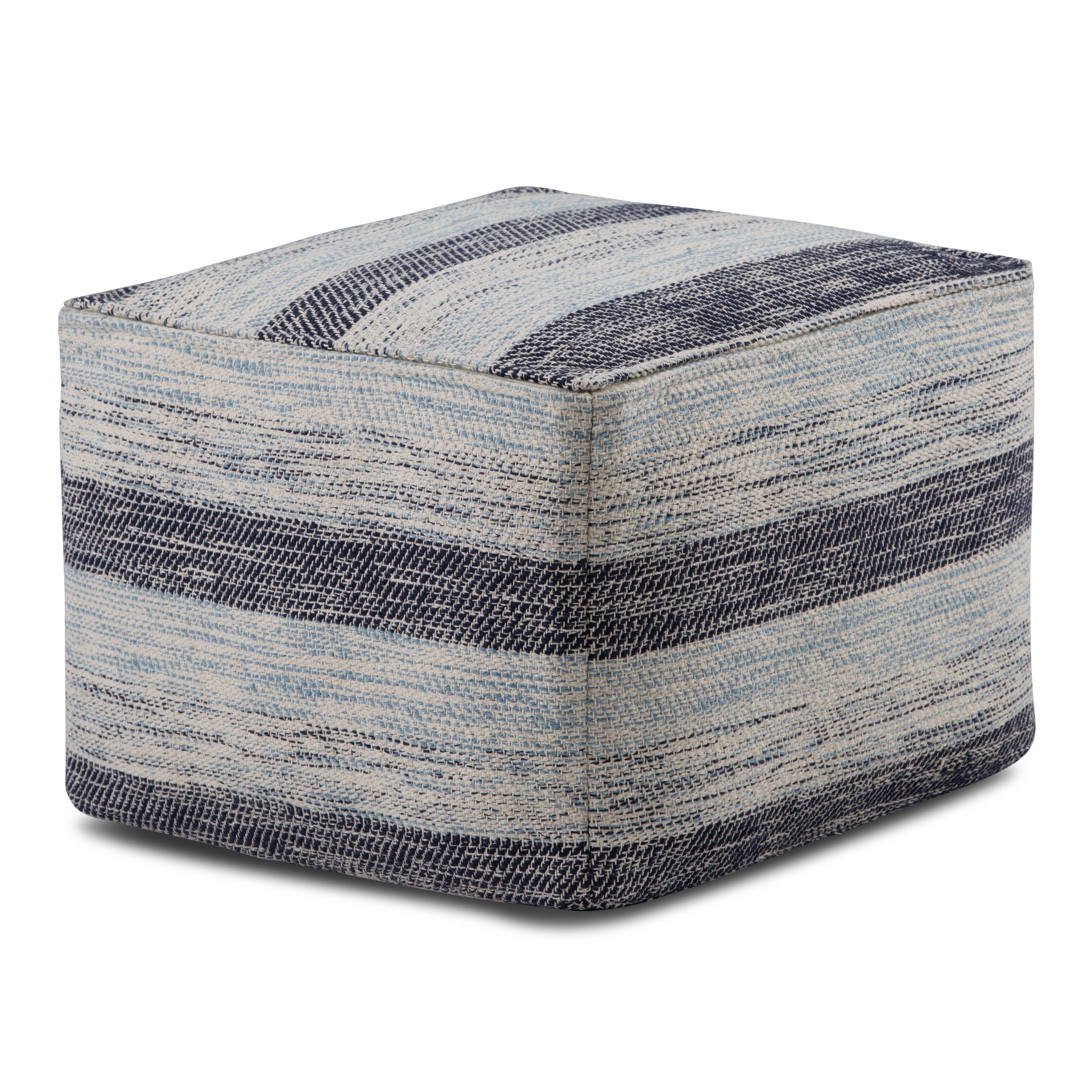 Clay - Square Pouf - Patterned Blue Melange--1