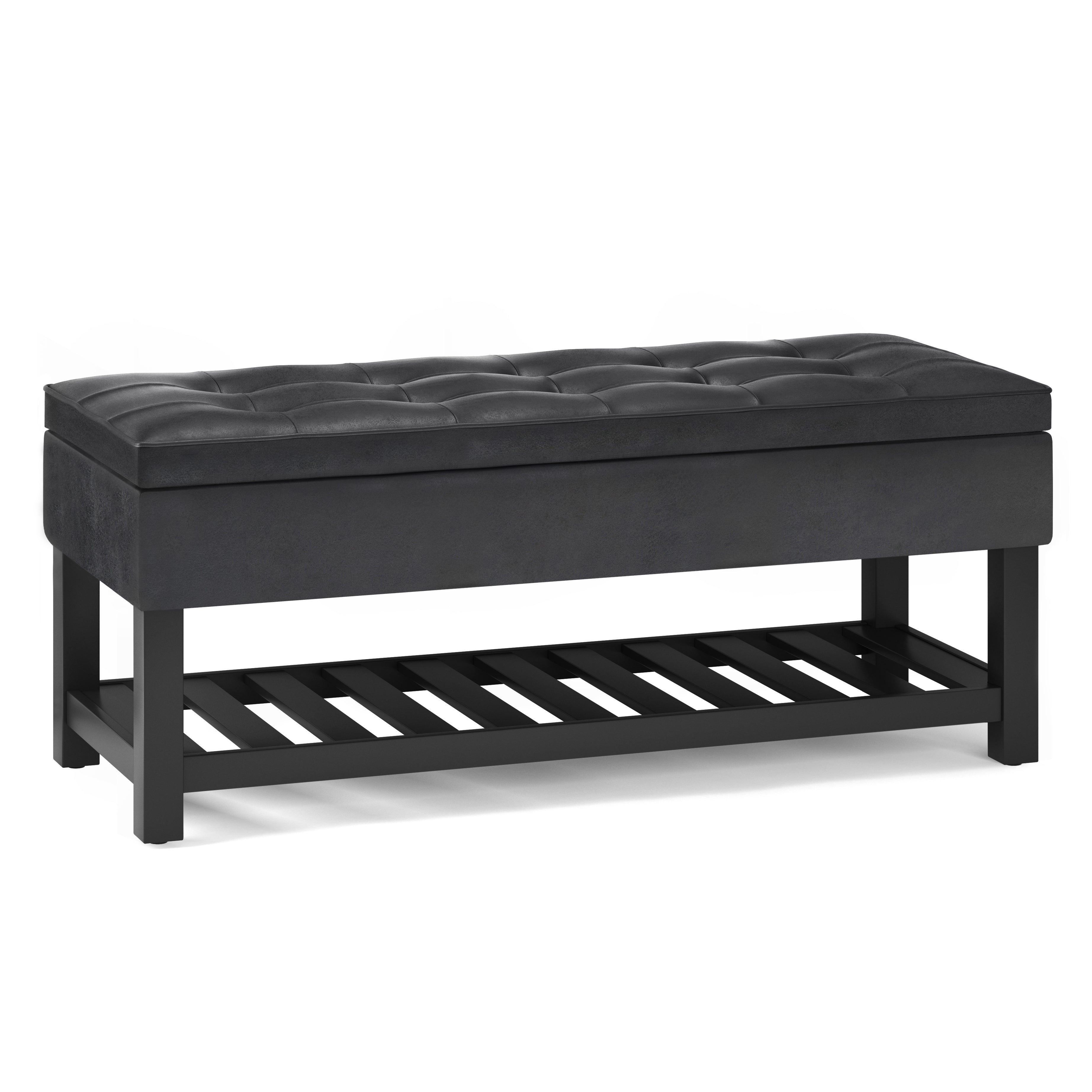 Cosmopolitan - Storage Ottoman Bench with Open Bottom - Distressed Black--1