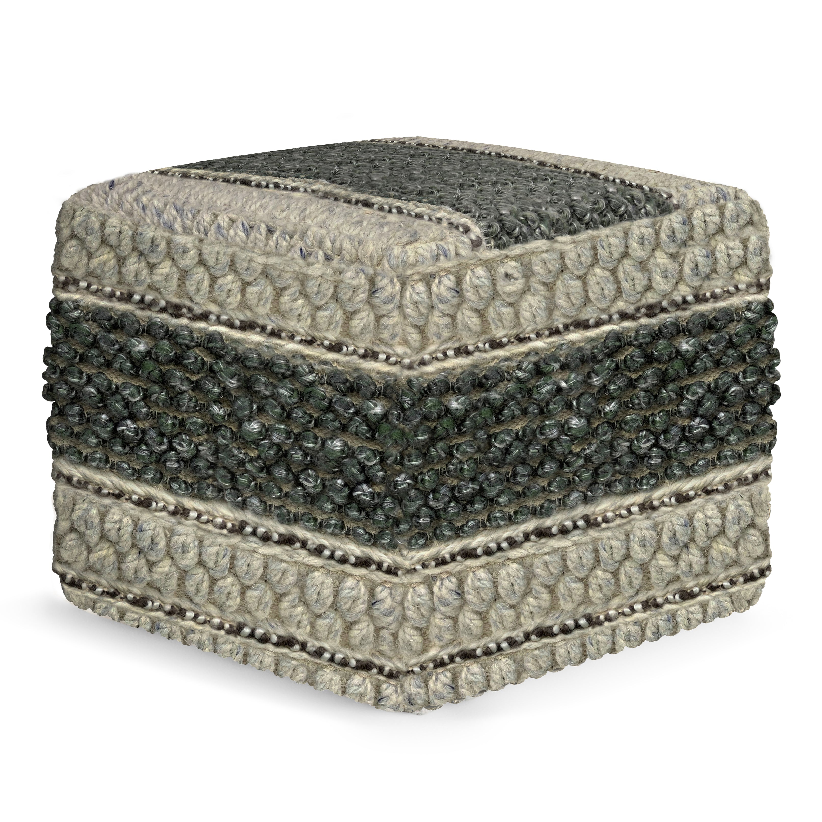 Grady - Square Pouf - Green / Natural--1