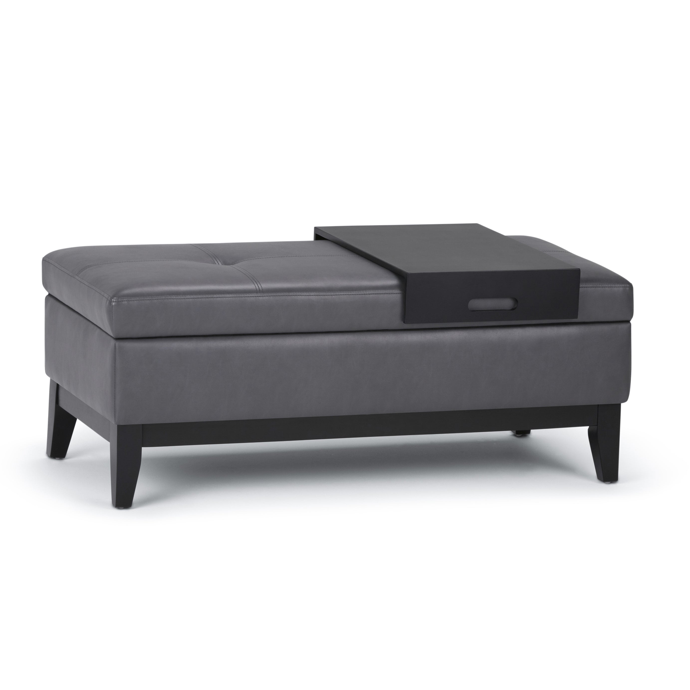 Oregon - Storage Ottoman Bench with Tray - Stone Grey--1