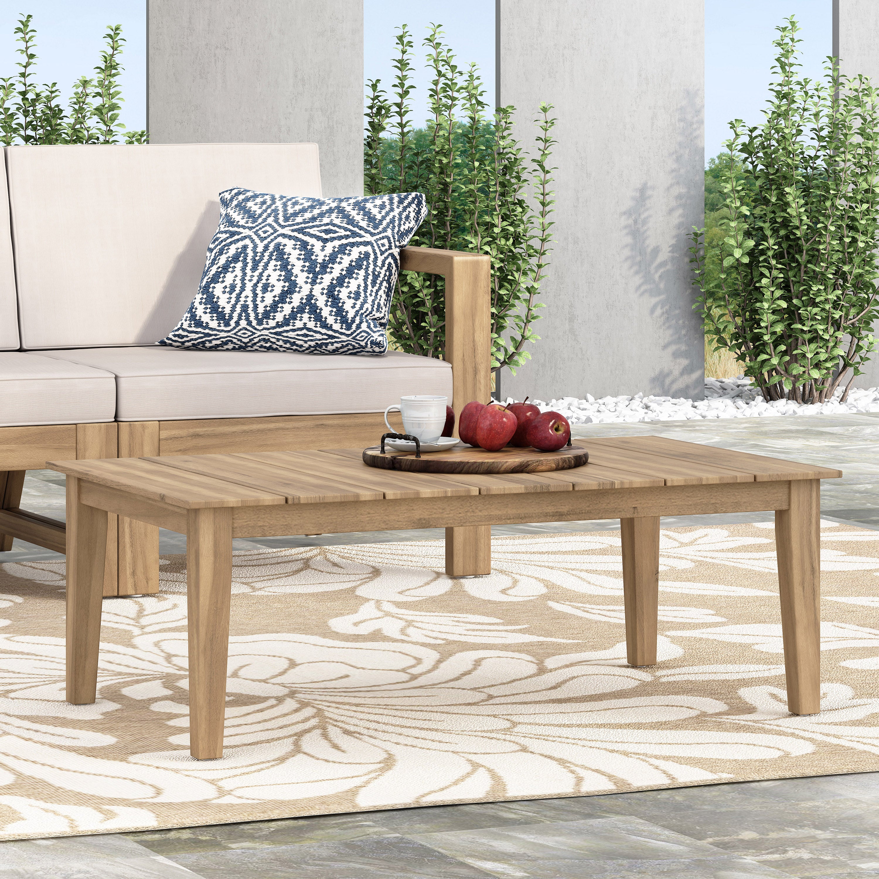 Acacia Wood Outdoor Coffee Table, Light Brown, 14'' H X 23.5'' W X 39.5'' L--1