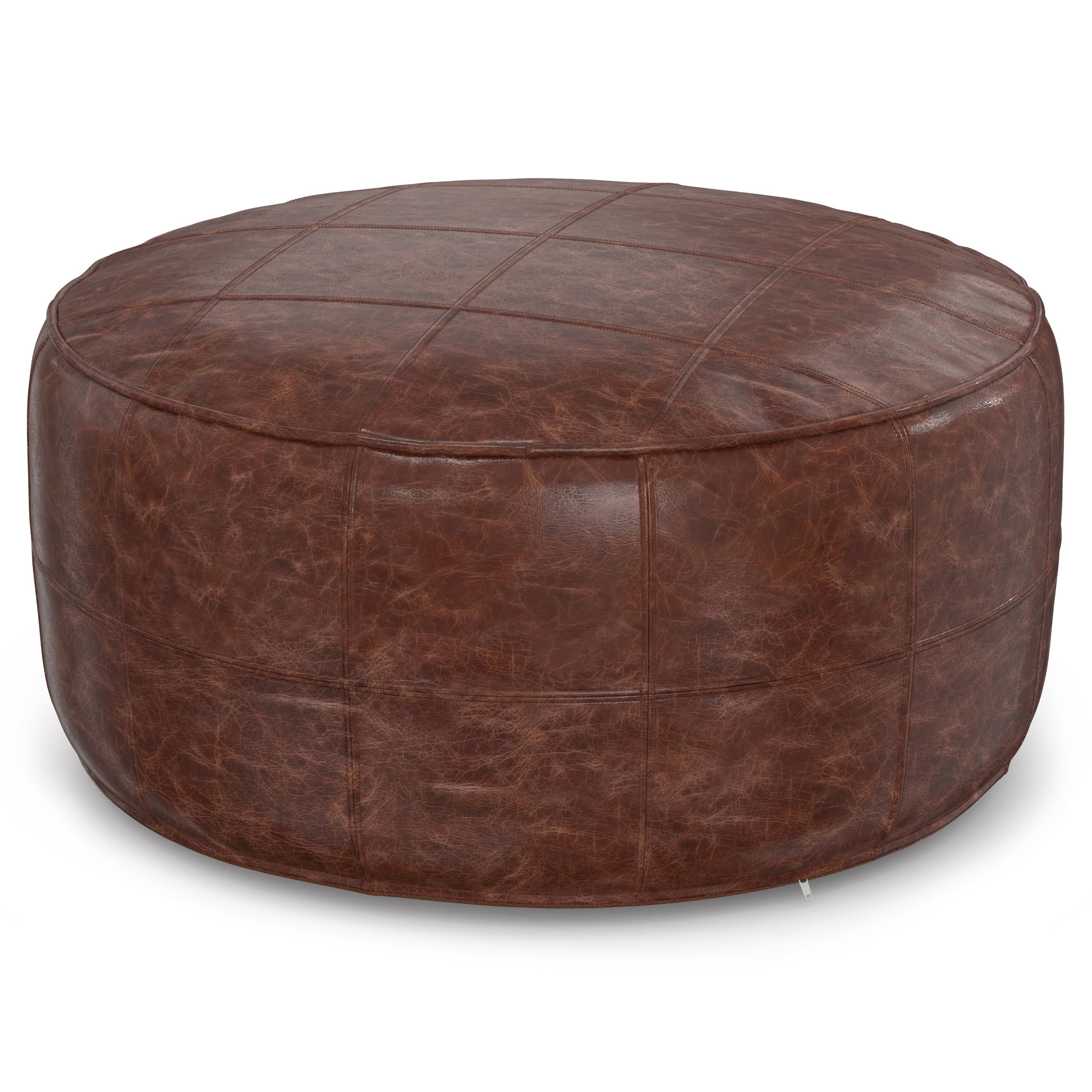 Connor - 34" Round Coffee Table Pouf - Distressed Brown--1