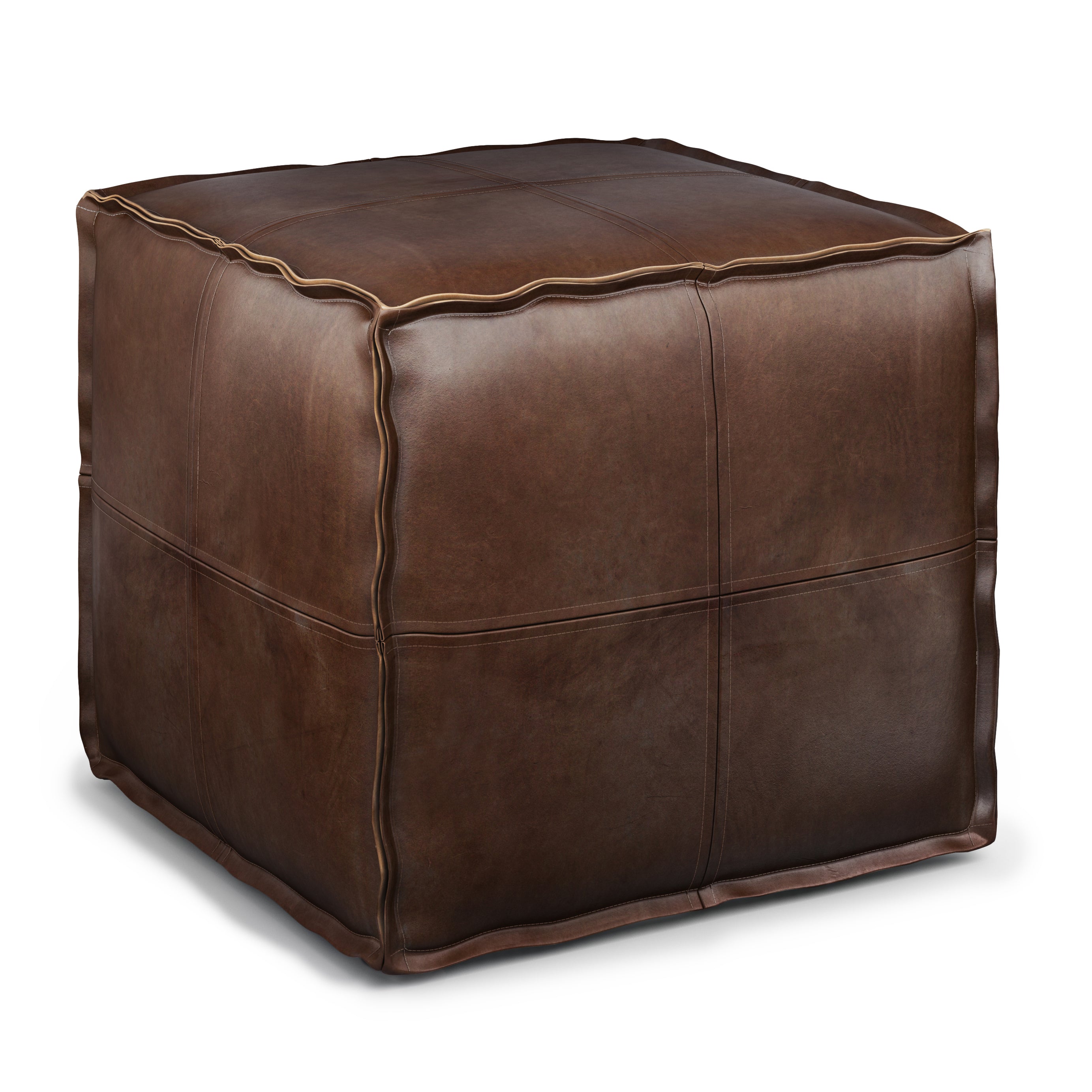 Brody - Square Pouf - Distressed Dark Brown--1