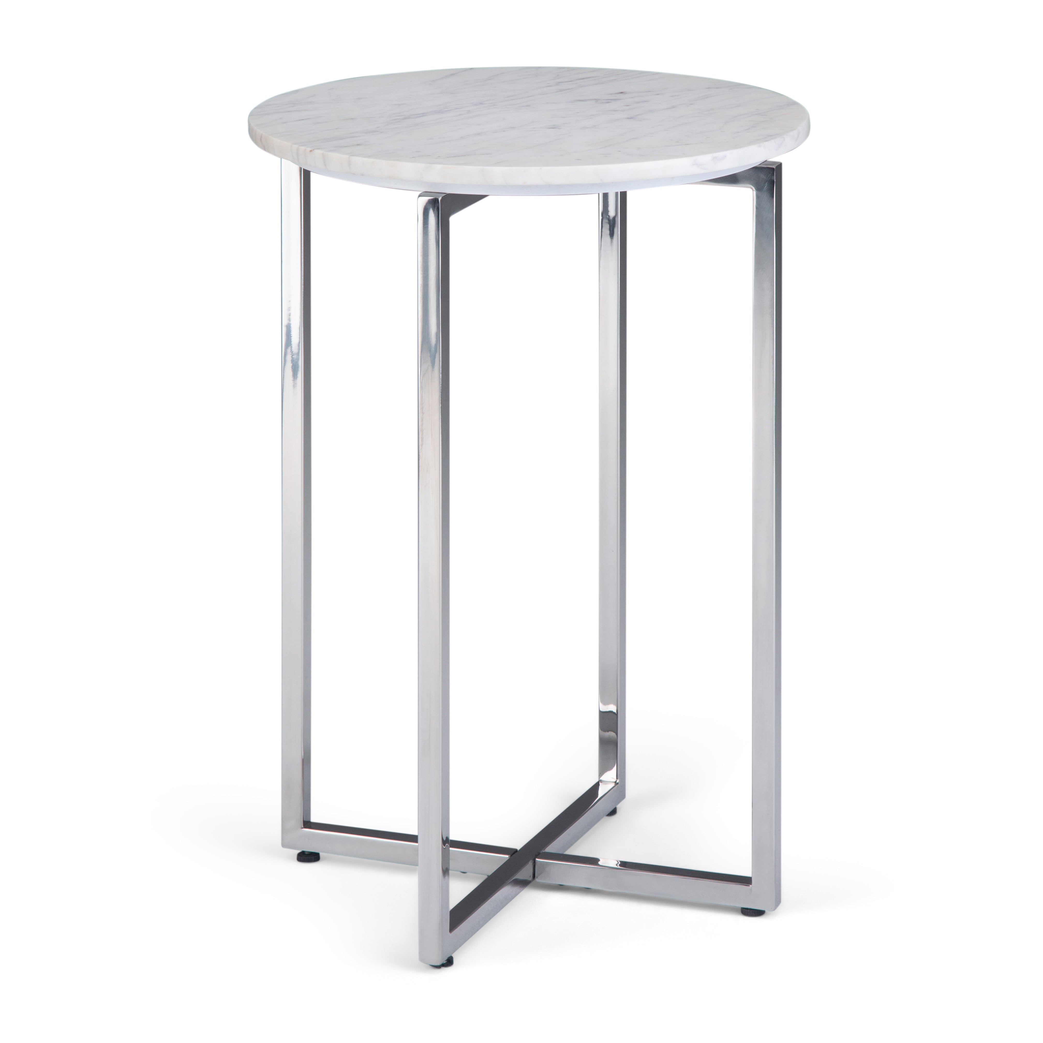 Marsden - Side Table with Polished Stainless Steel Base - White / Silver--1