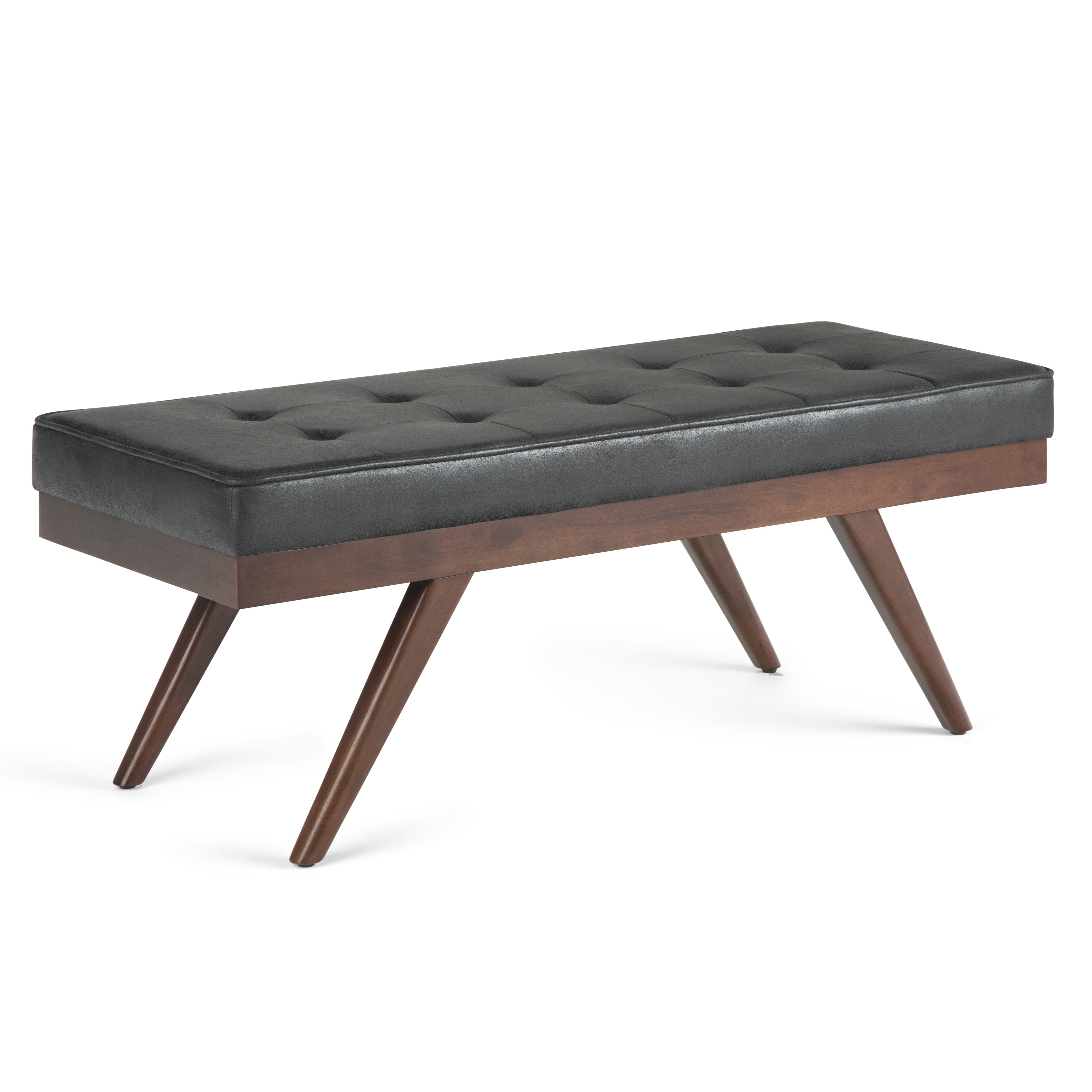 Pierce - Mid Century Ottoman Bench - Distressed Black--1