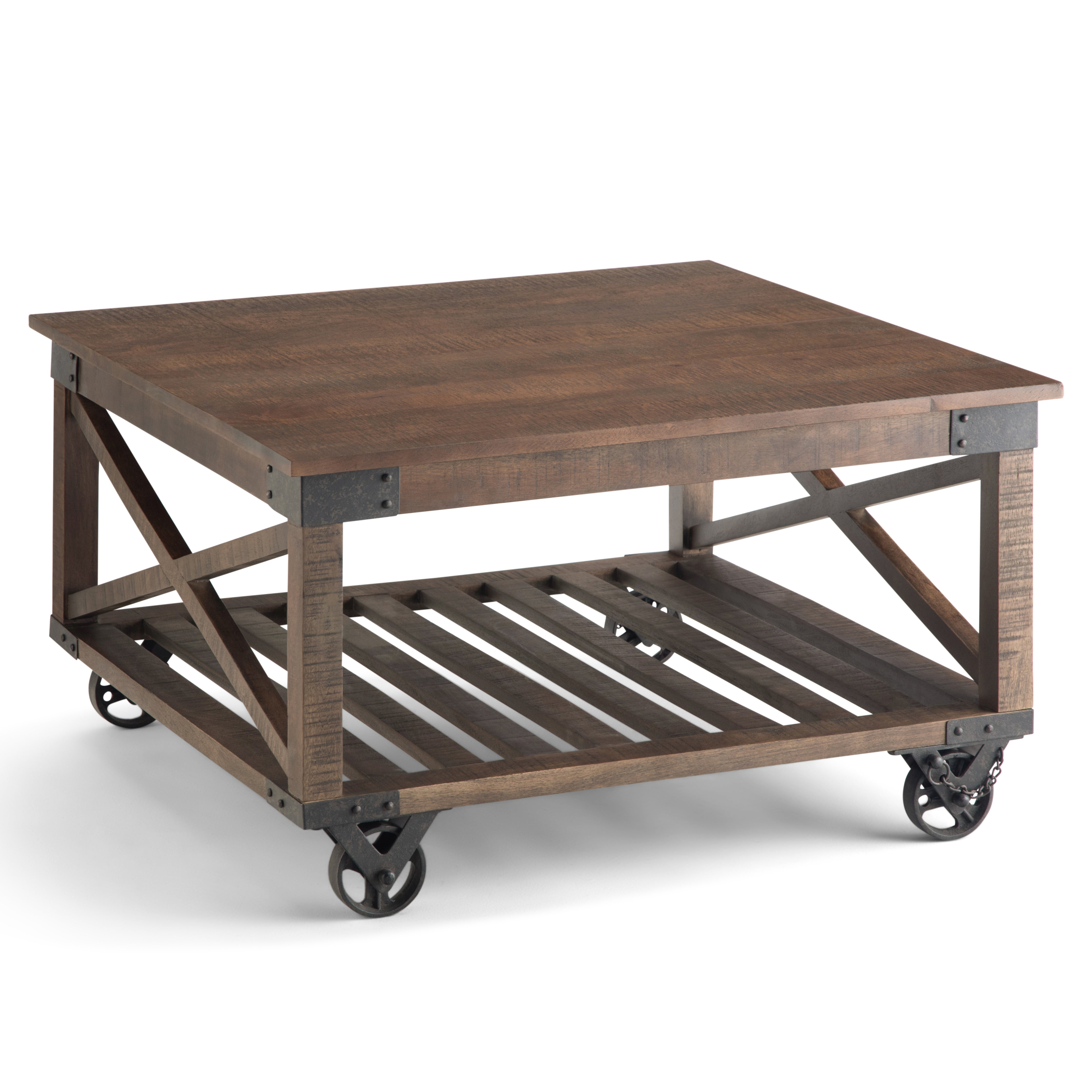 Harding - Square Coffee Table - Distressed Dark Brown--1