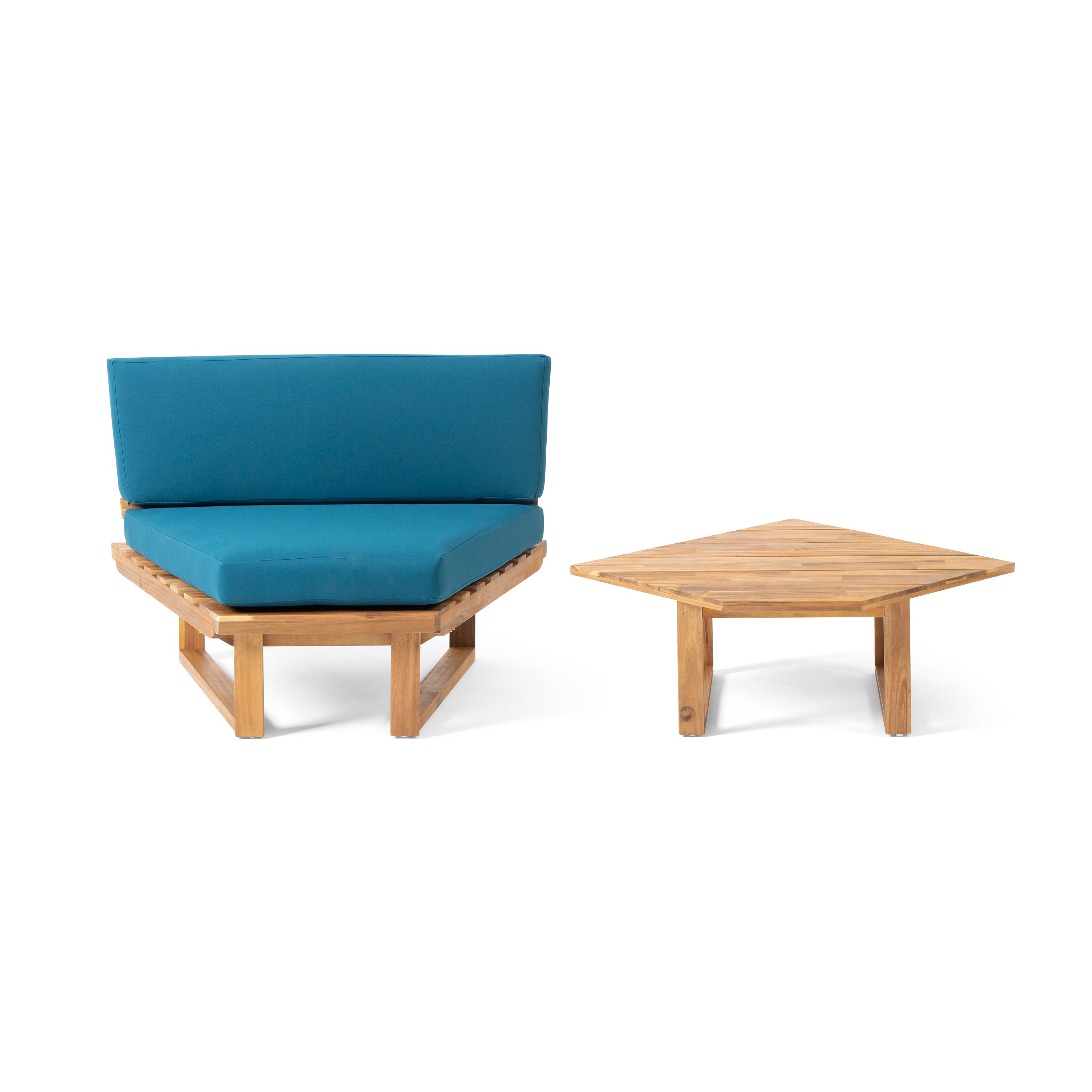 MIRABELLE CORNER CHAIR + COFFEE TABLE, TEAL--1