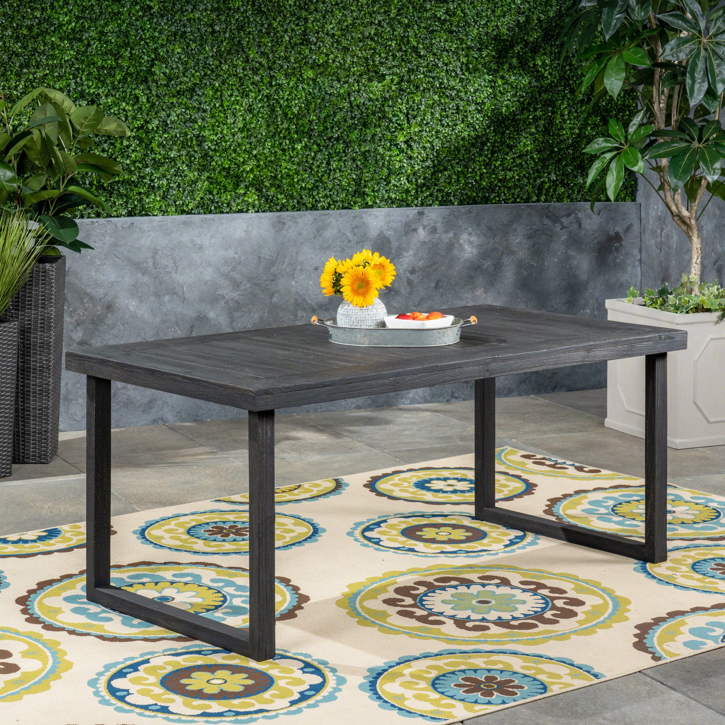 Outdoor 69" Acacia Wood Dining Table, Sandblast Dark Gray Finish--1