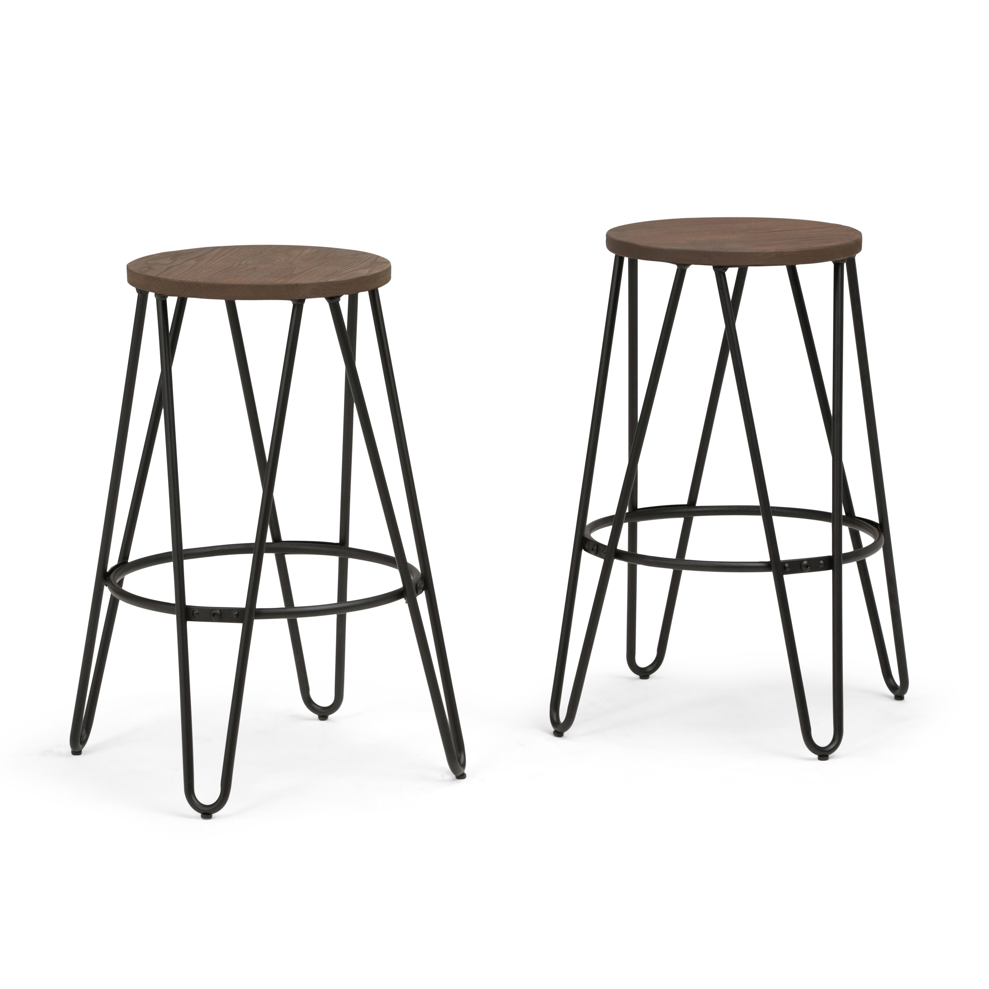 Simeon - 26" Metal Counter Height Stool with Wood Seat (Set of 2) - Cocoa Brown / Black--1