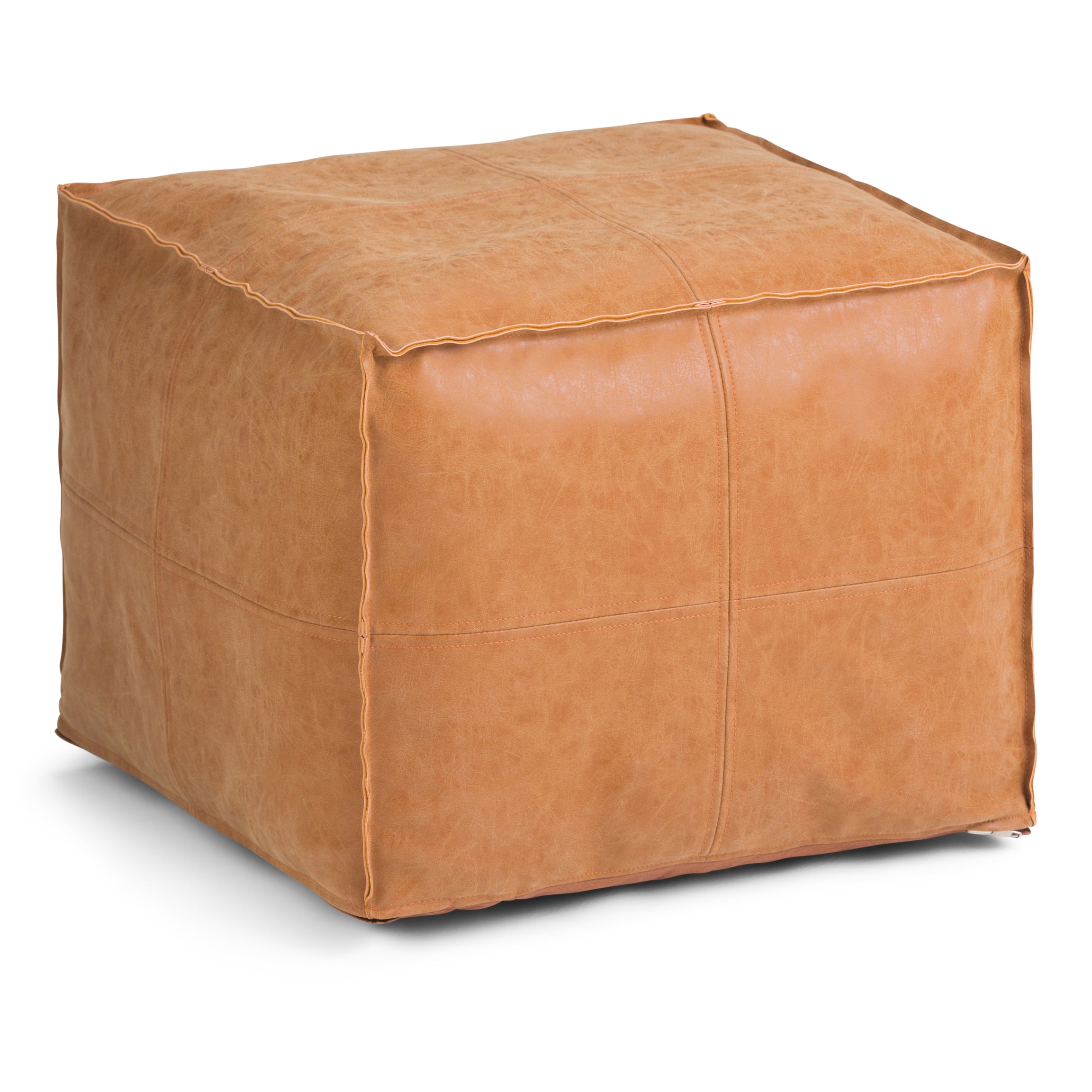 Brody - Square Pouf - Distressed Brown--1