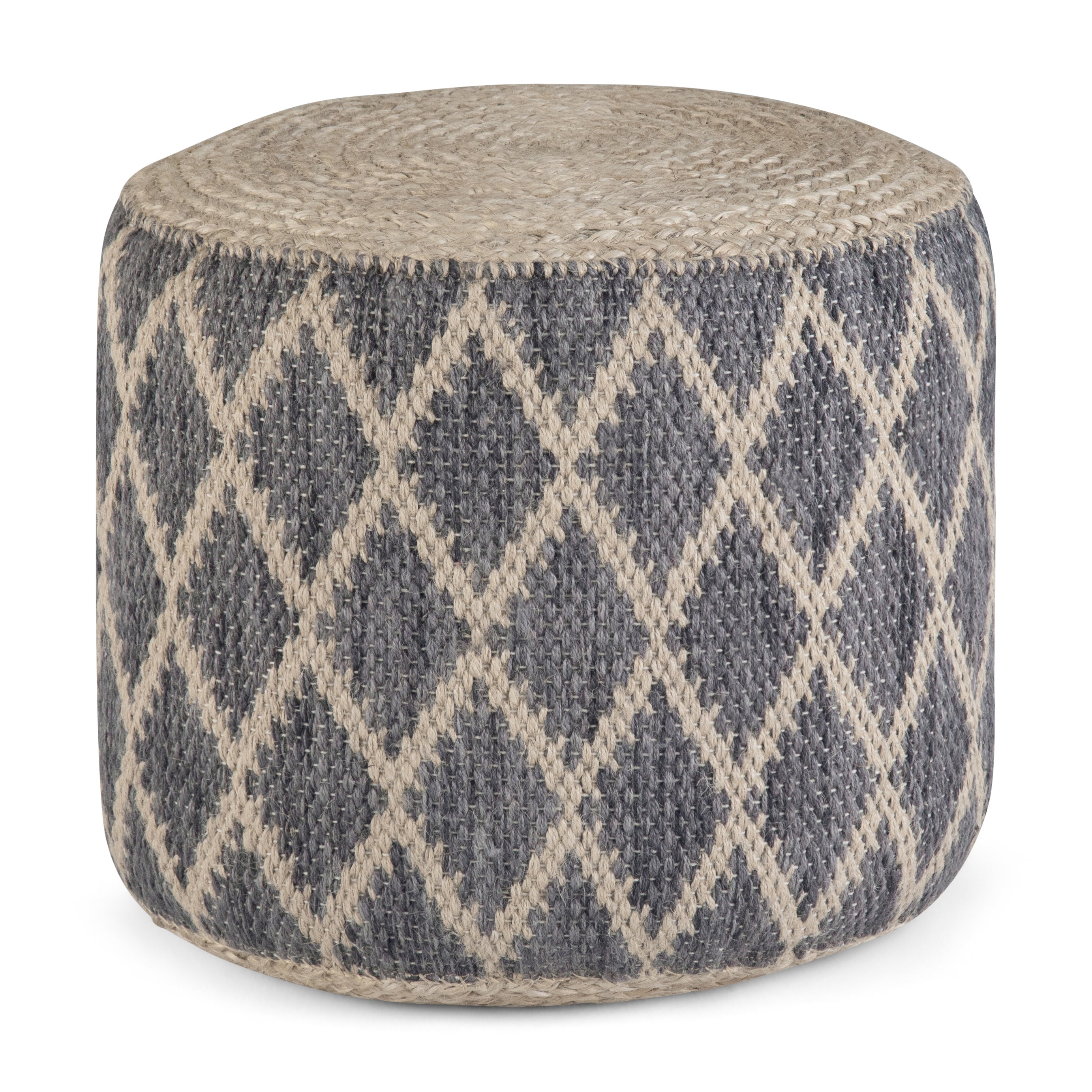 Edgeley - Round Pouf - Grey / Natural--1