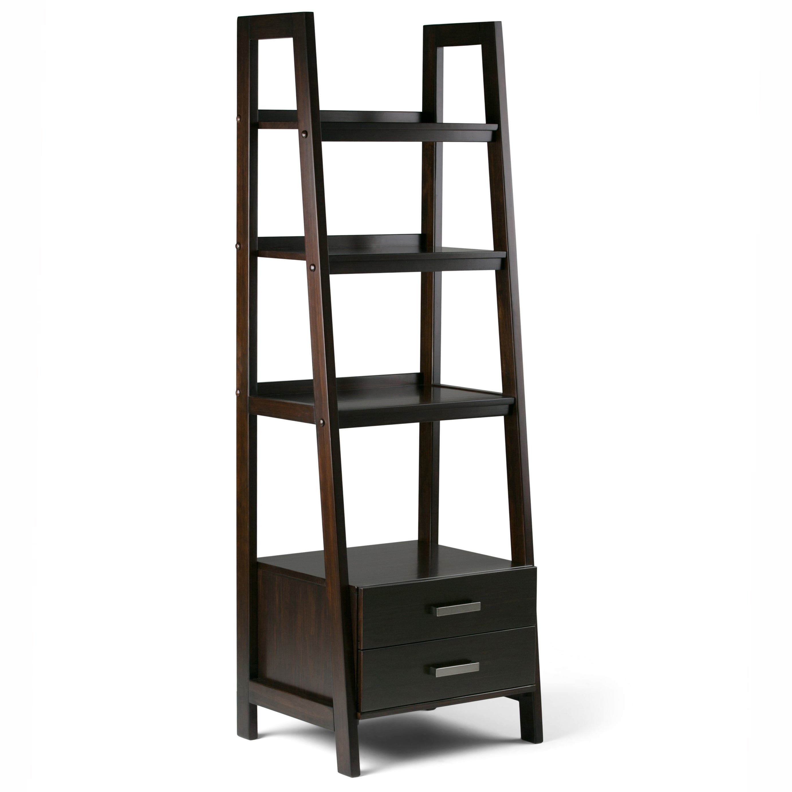 Sawhorse - Ladder Shelf with Storage - Dark Chestnut Brown--1