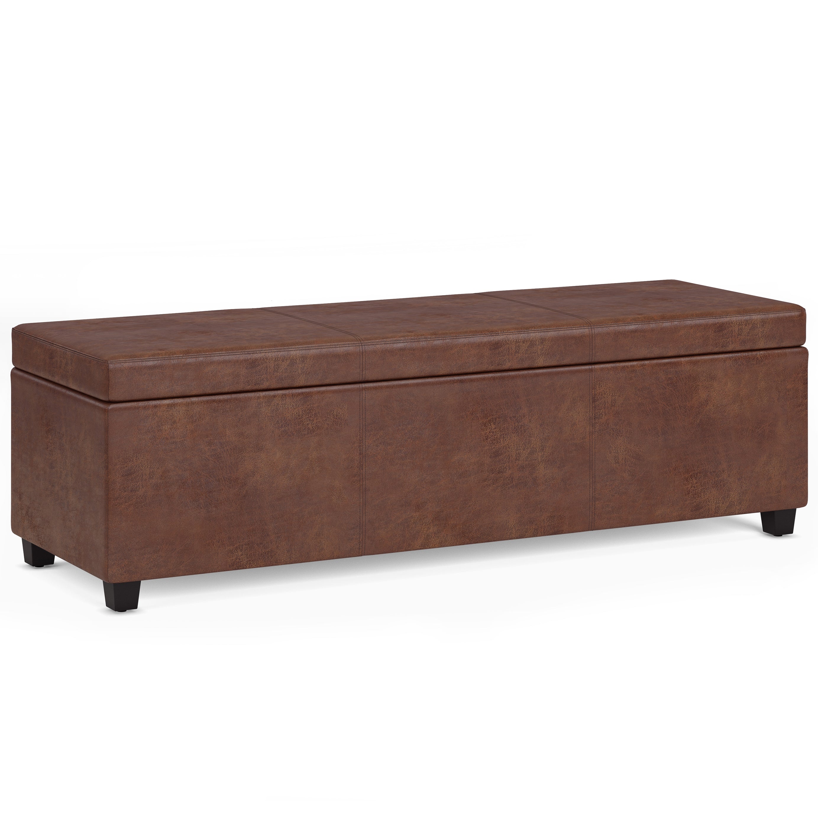 Avalon - Extra Large Storage Ottoman Bench - Distressed Saddle Brown--1