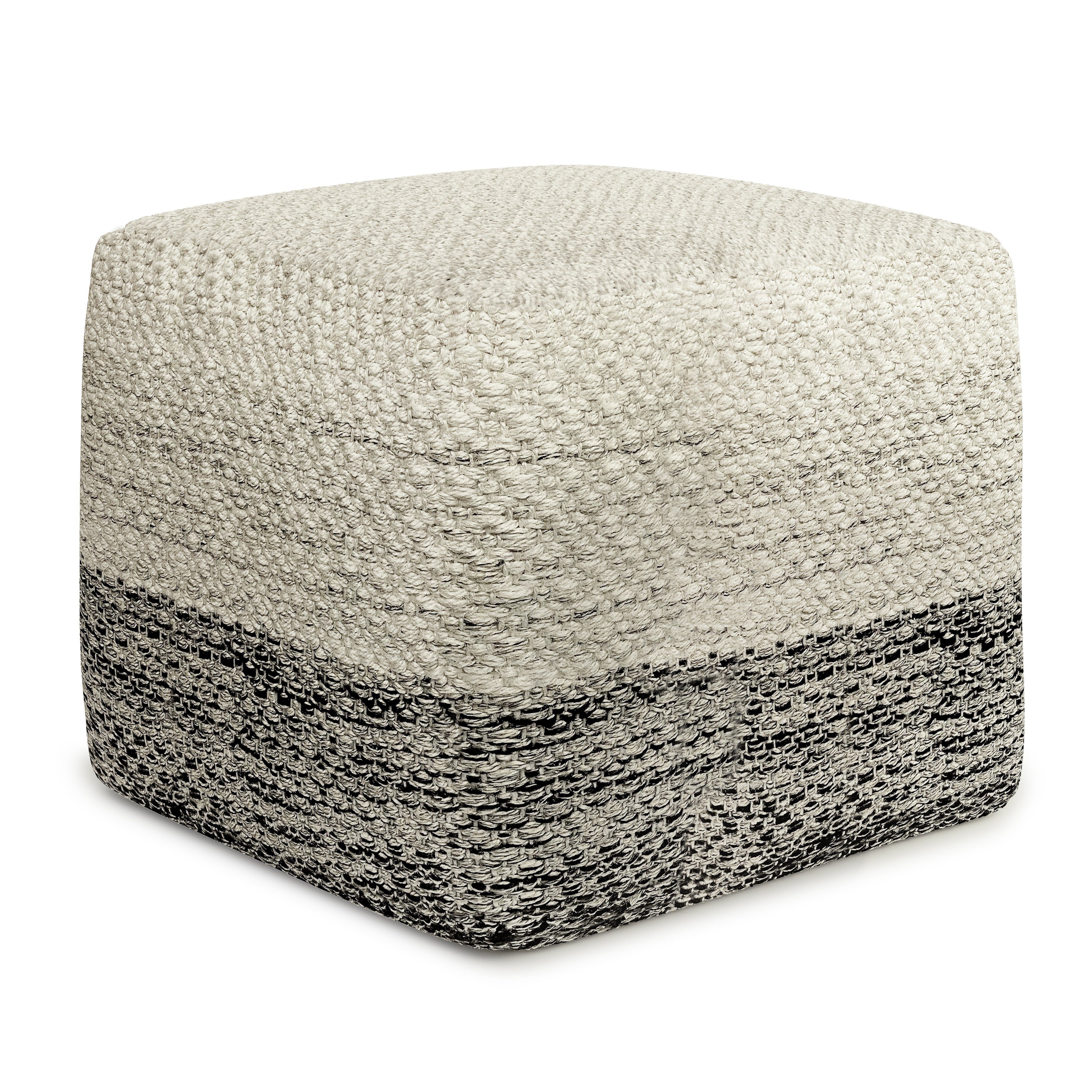 Macie - Square Woven Outdoor / Indoor Pouf - Grey / White--1