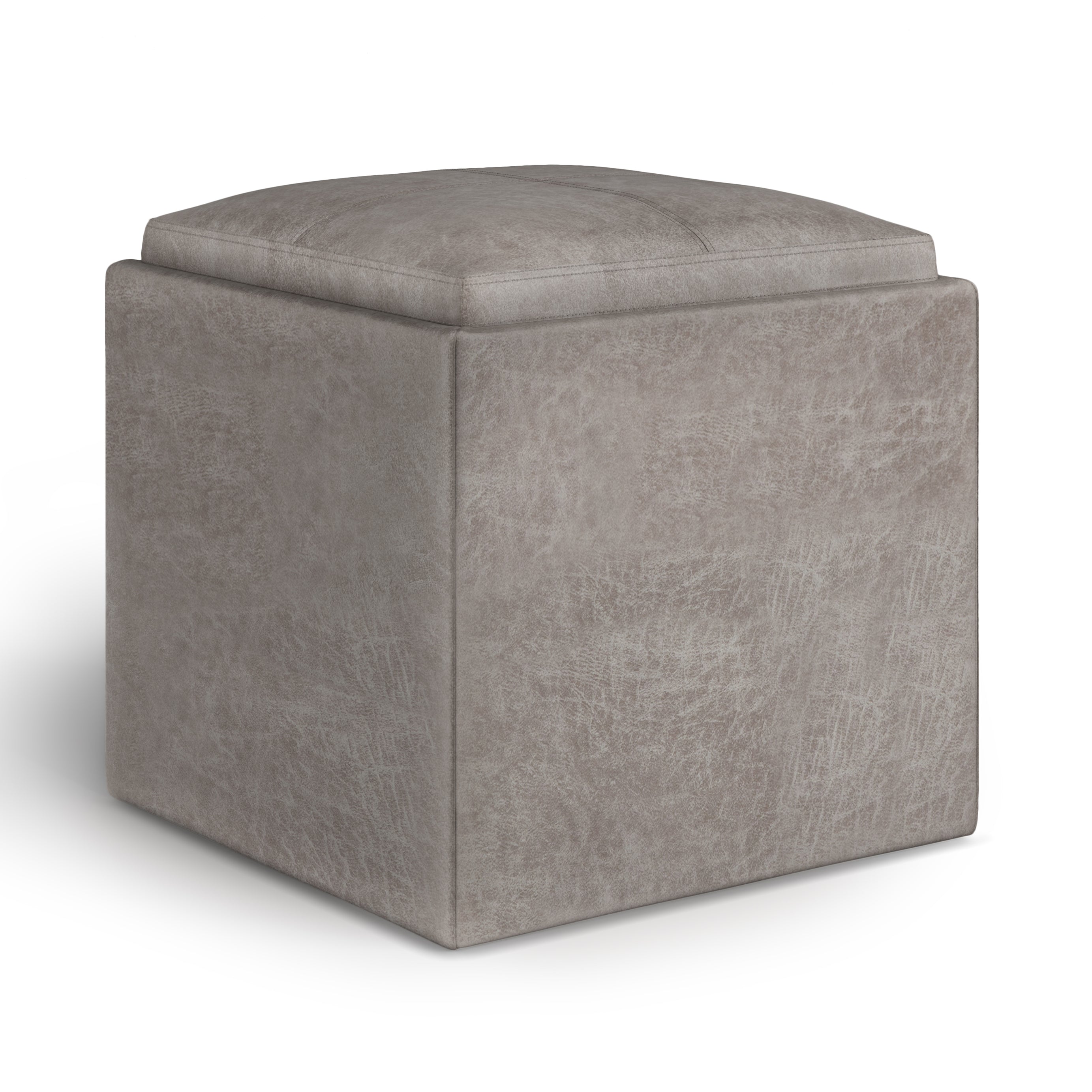 Rockwood - Cube Storage Ottoman with Tray - Distressed Grey Taupe--1