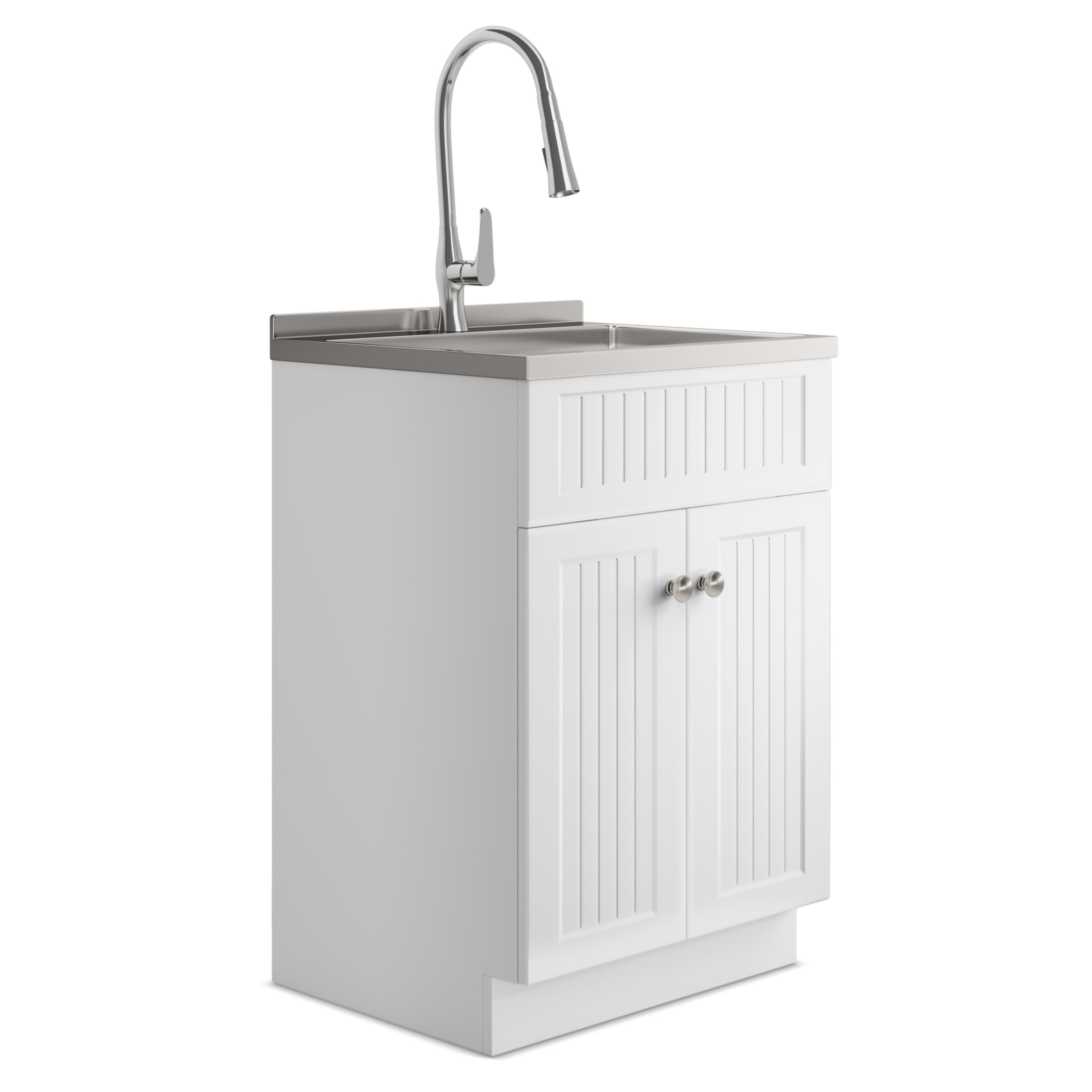 Beckham - 24" Laundry Cabinet with Faucet and Stainless Steel Sink - White--1