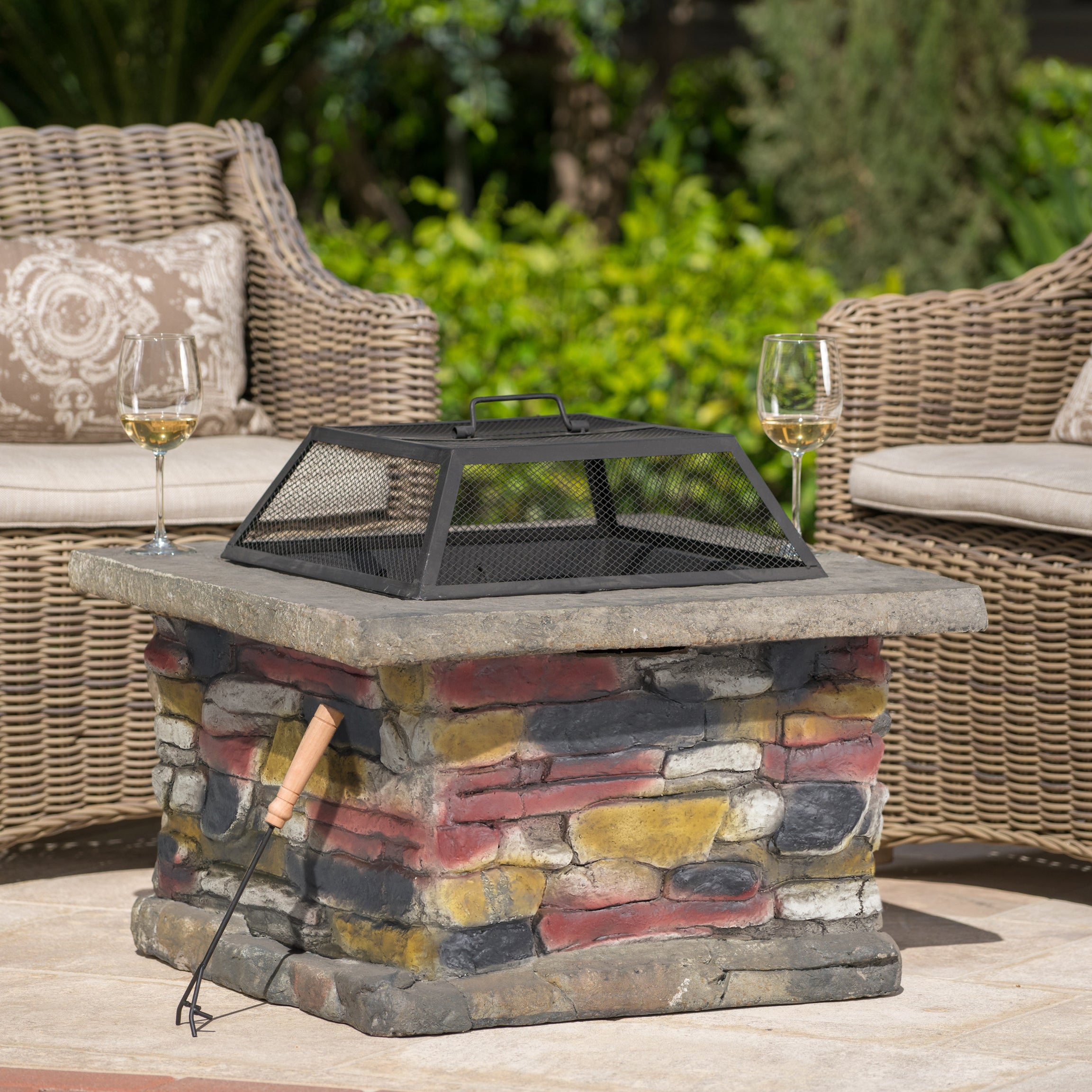 28" Concrete Wood Burning Outdoor Fire Pit Table with Lid - Natural Gray--1