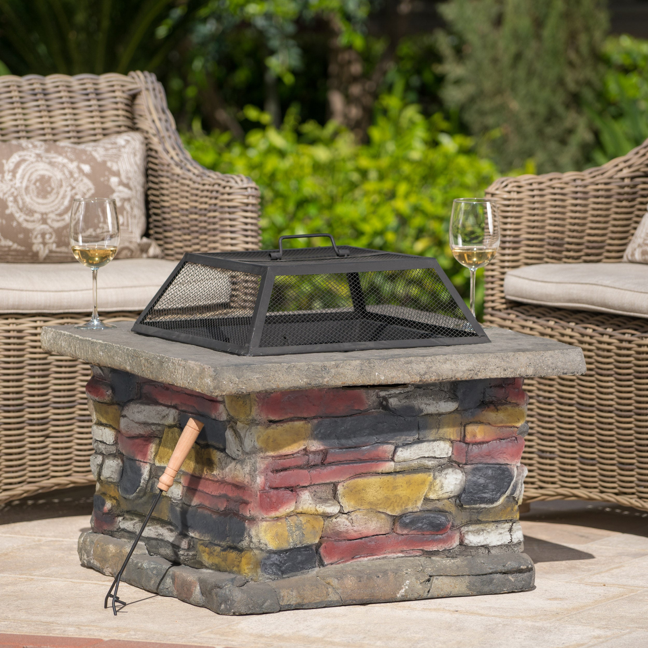 28" Concrete Wood Burning Outdoor Fire Pit Table with Lid - Natural Gray--1