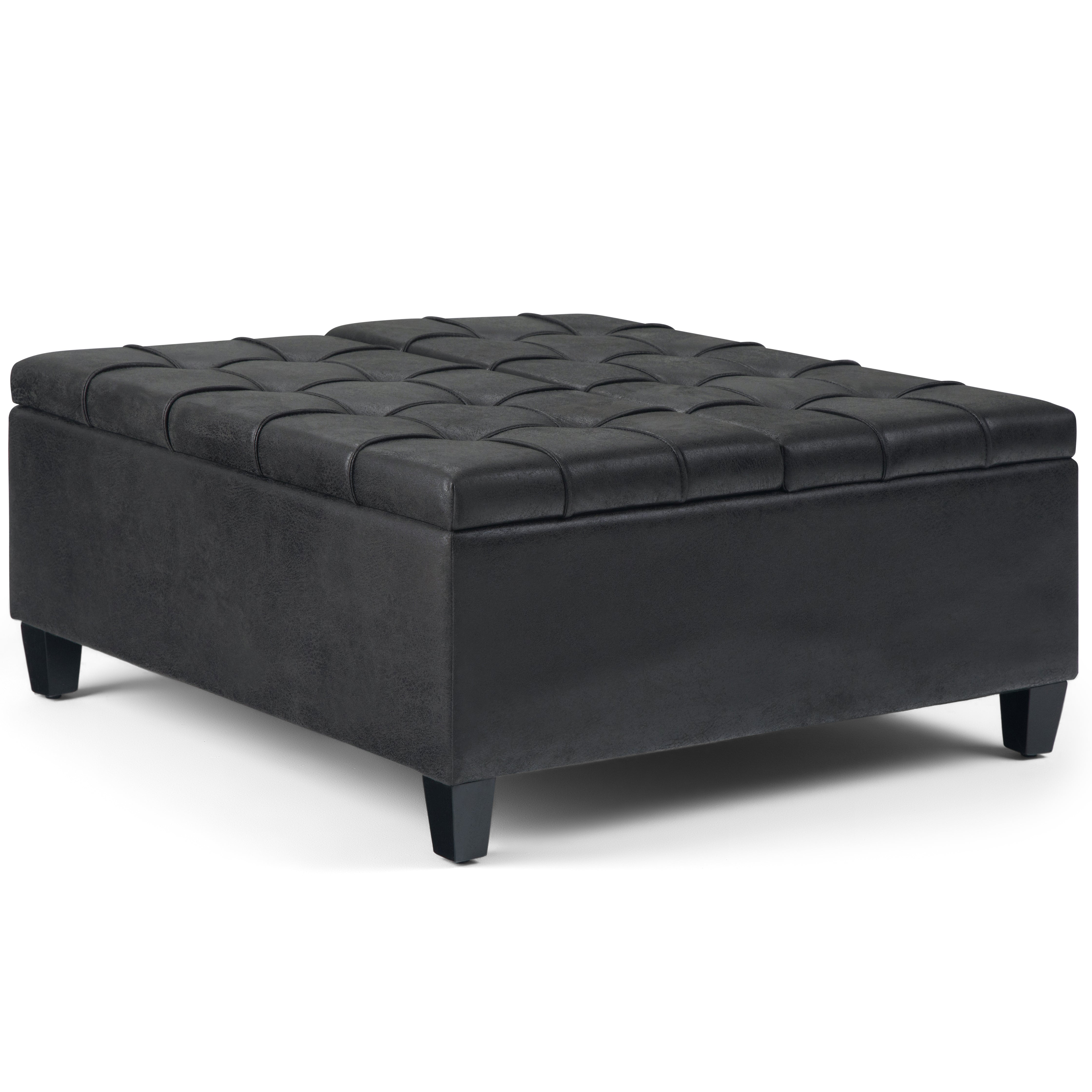 Harrison - Coffee Table Storage Ottoman - Distressed Black--1