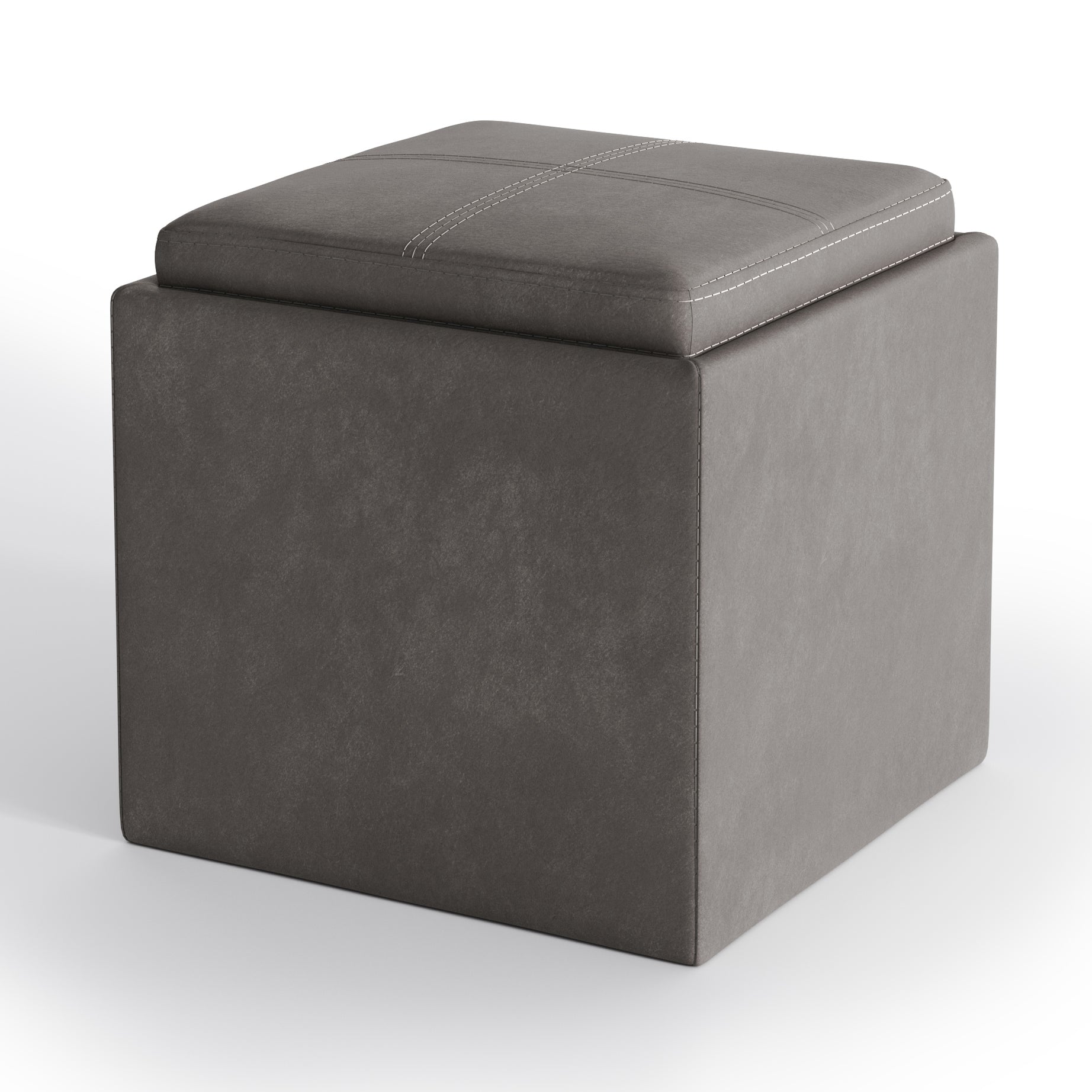 Rockwood - Cube Storage Ottoman with Tray - Distressed Slate Grey--1