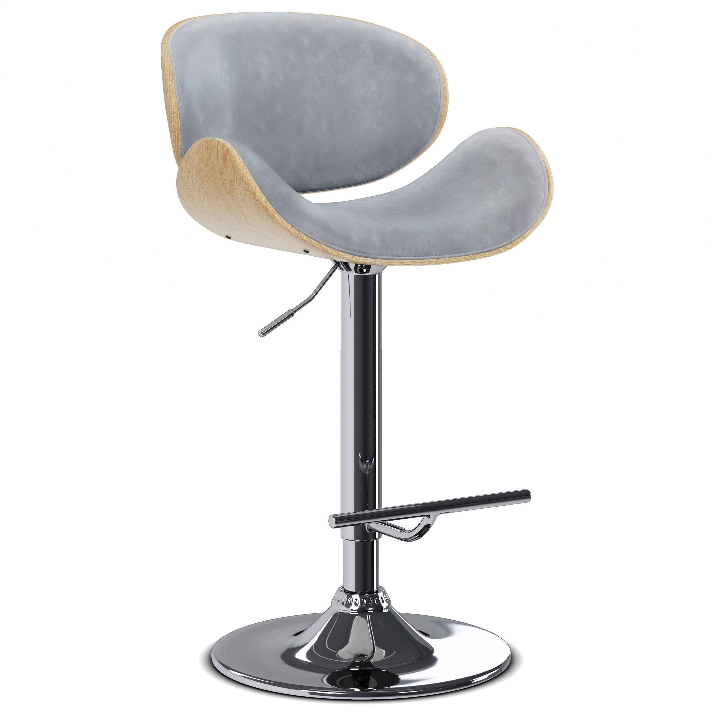 Marana - Bentwood Adjustable Swivel Bar Stool - Stone Grey / Light Brown--1