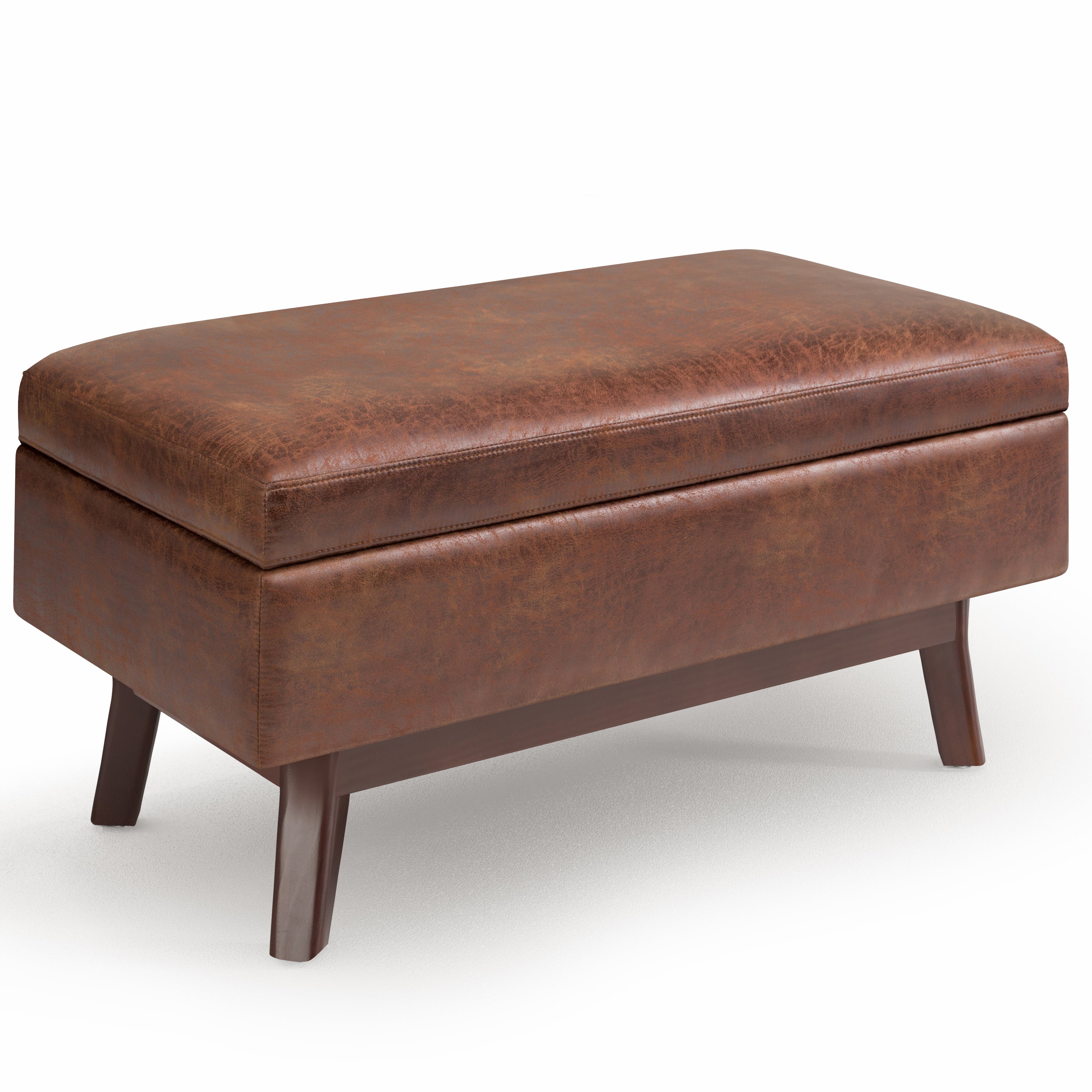 Owen - Small Rectangular Storage Ottoman - Distressed Saddle Brown--1