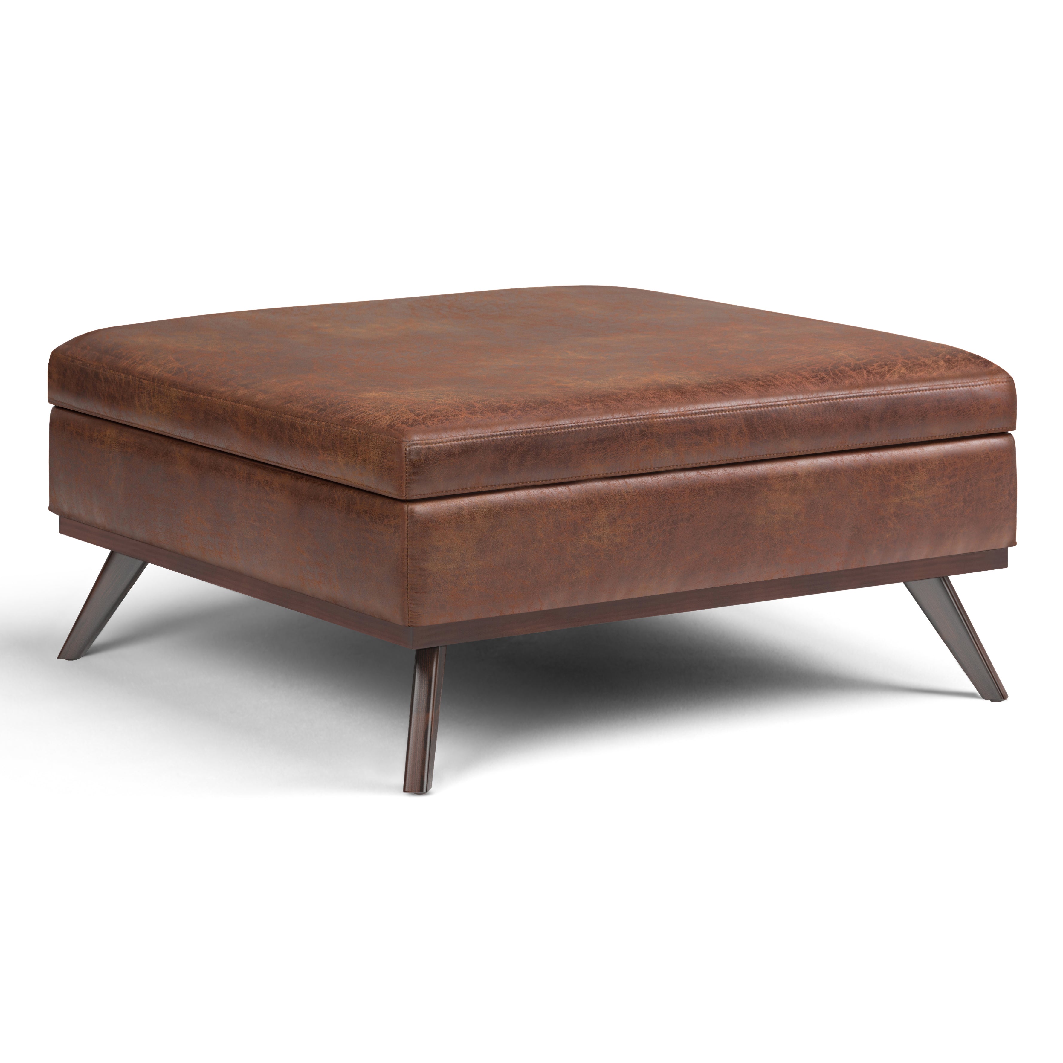 Owen - XL Square Coffee Table Storage Ottoman - Distressed Saddle Brown--1