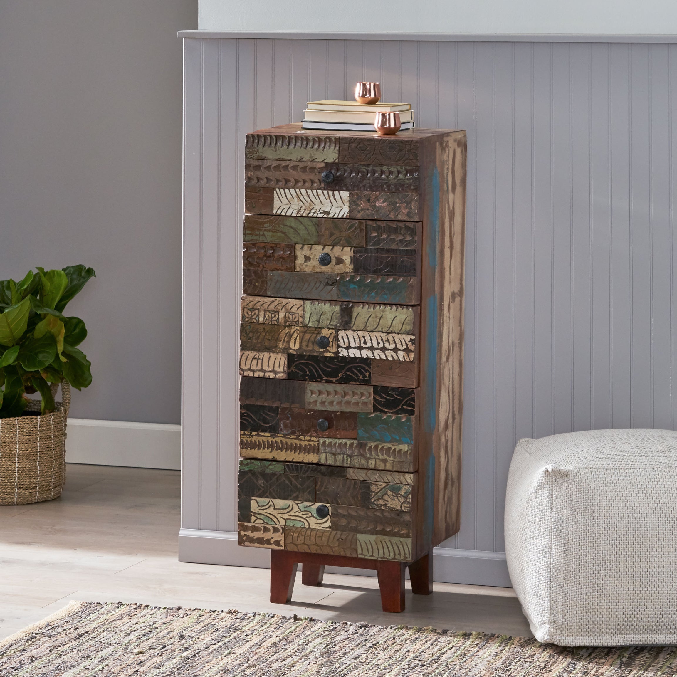 WOODEN 4 DRAWER WITH 1 DOOR CABINET--1