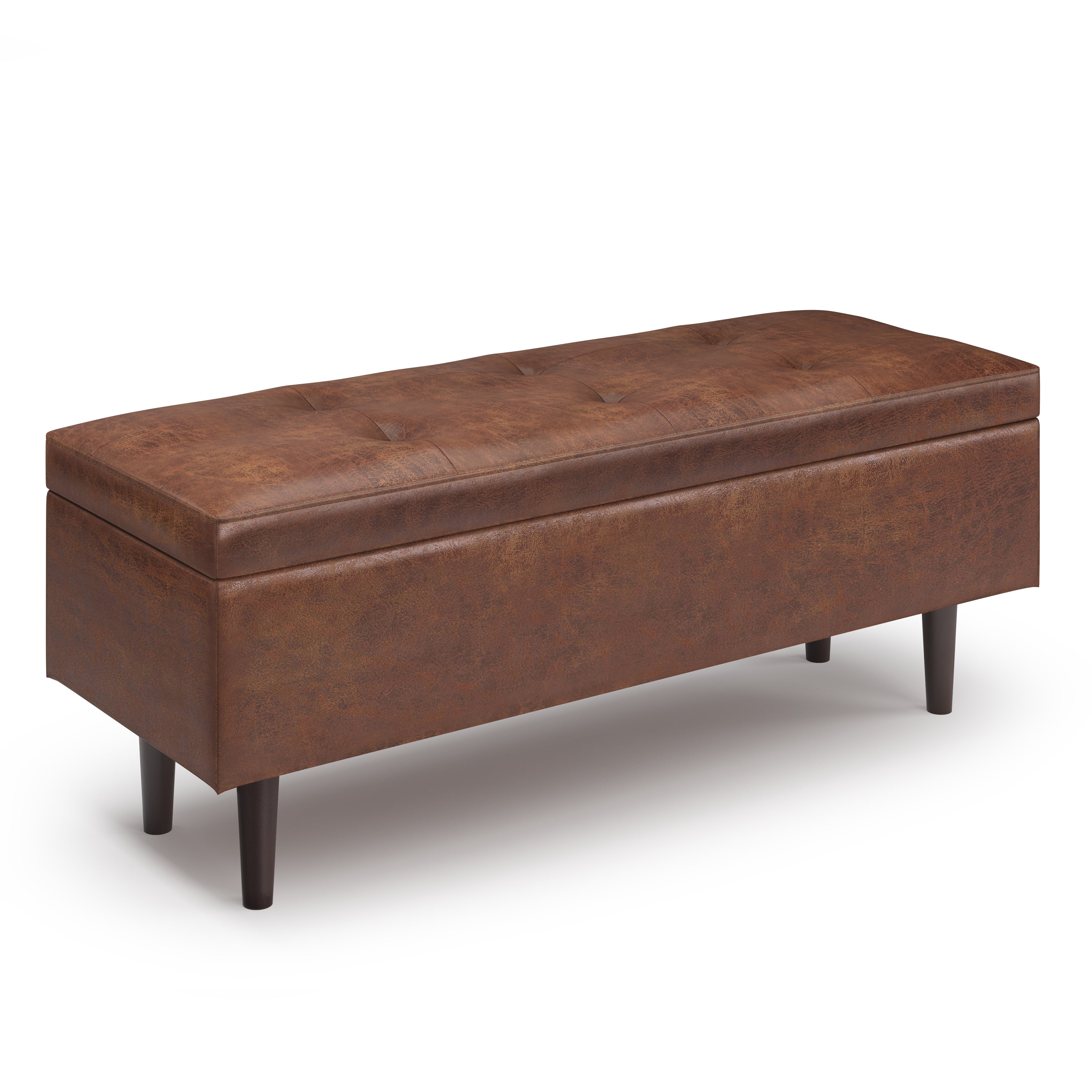 Shay - Mid Century Rectangular Storage Ottoman - Distressed Saddle Brown--1